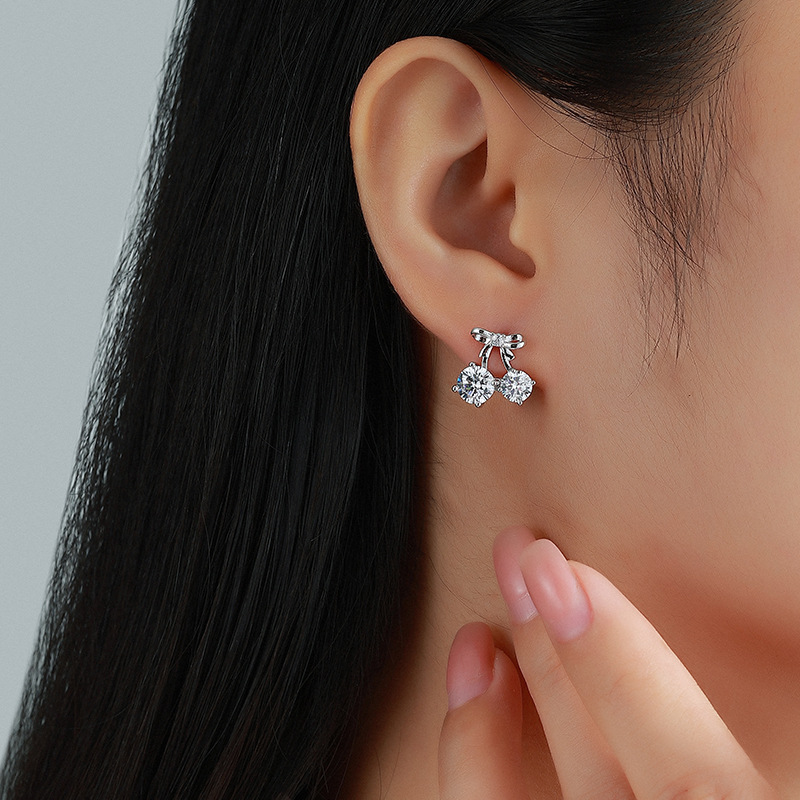 Round Moissanite Cherry Bow Stud Earrings – 1.3ct DEW Each - Image 5