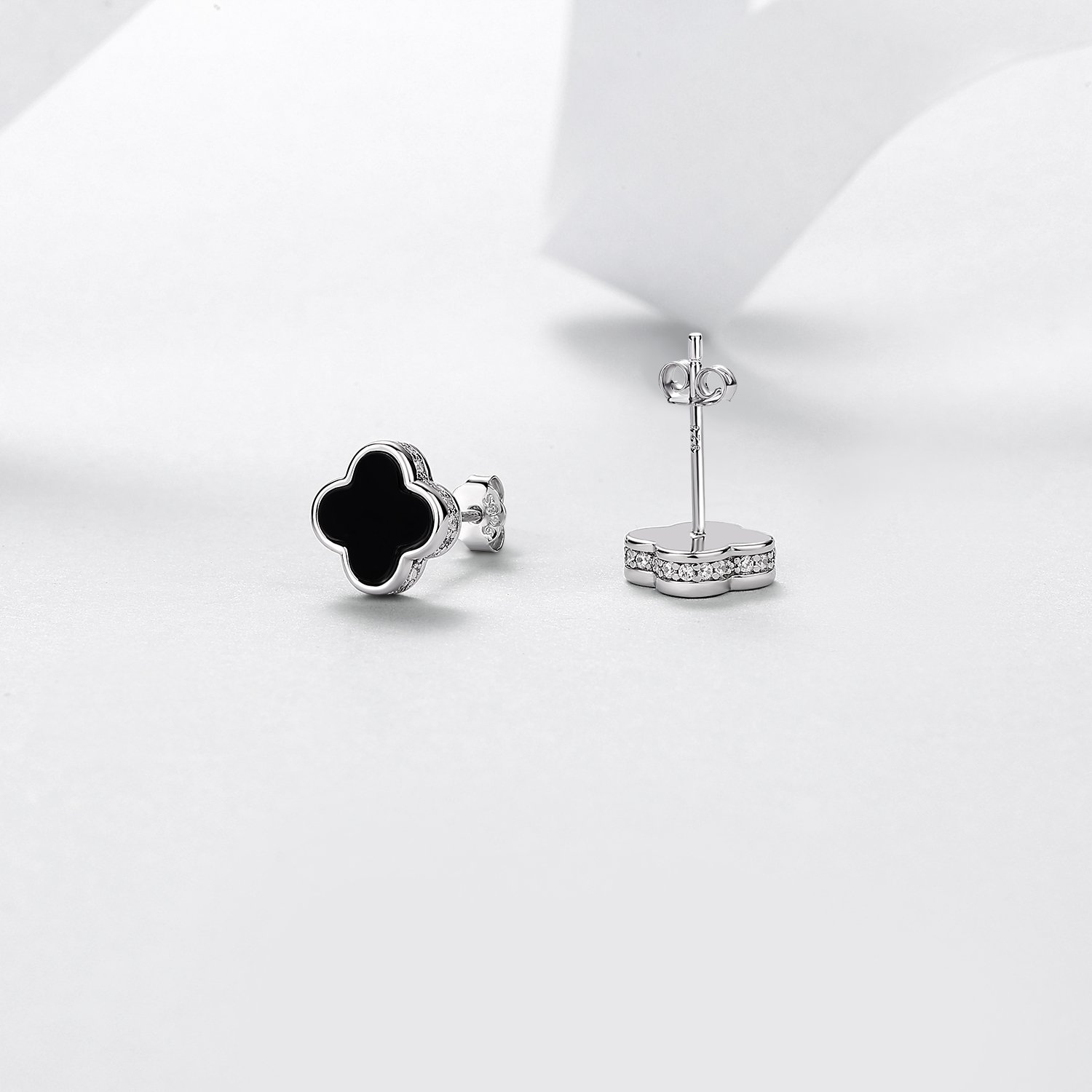 Black Onyx Clover Moissanite Stud Earrings – 0.08ct DEW Each - Image 3