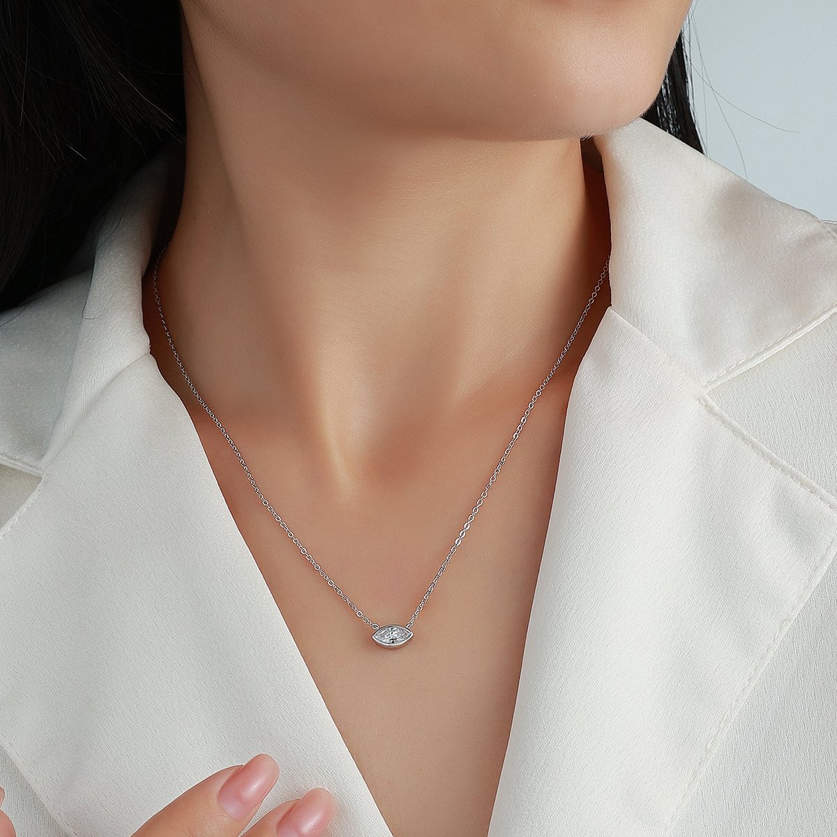 Marquise Moissanite Bezel Necklace – 0.5ct DEW - Image 4