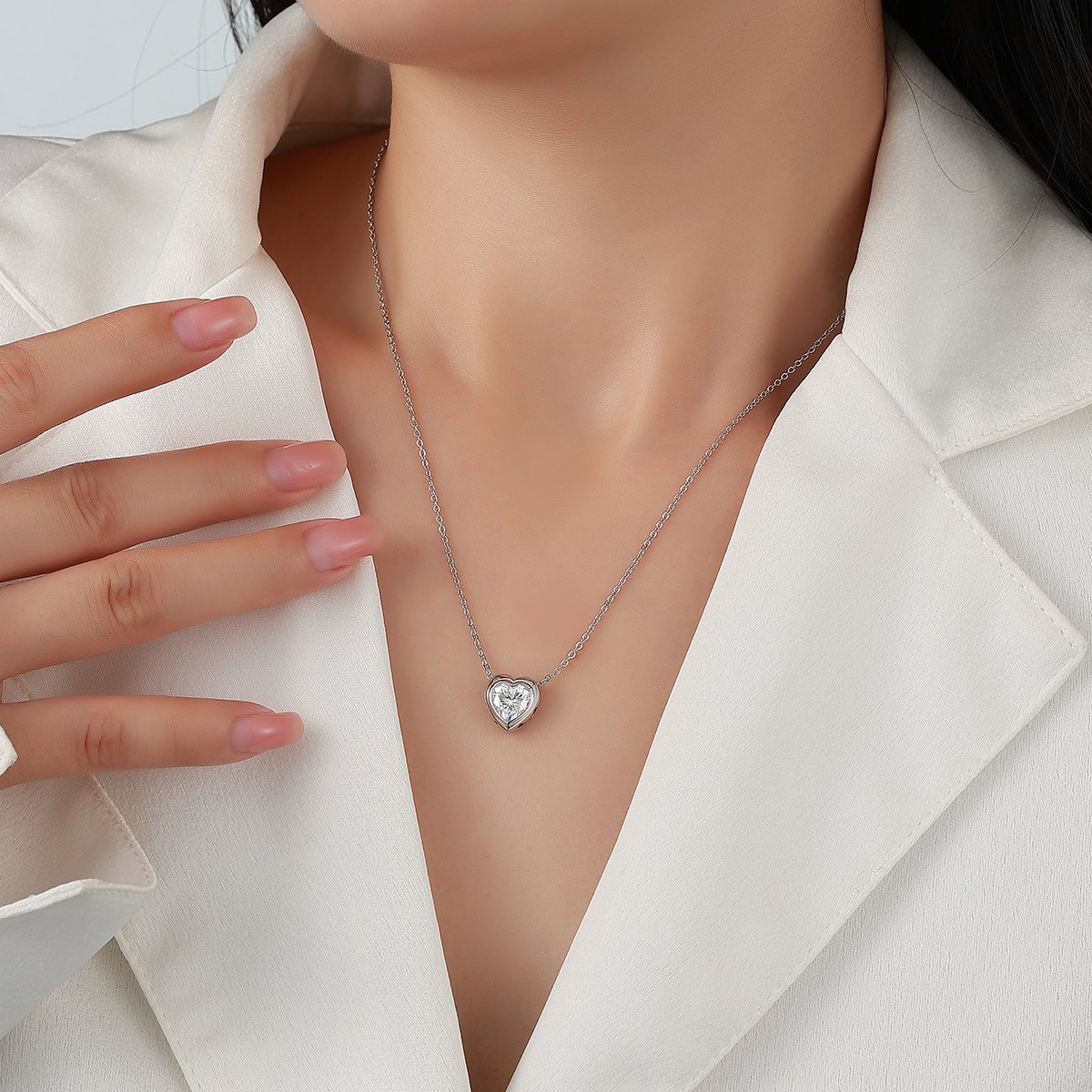 Heart Moissanite Bezel Necklace – 1.2ct DEW - Image 5