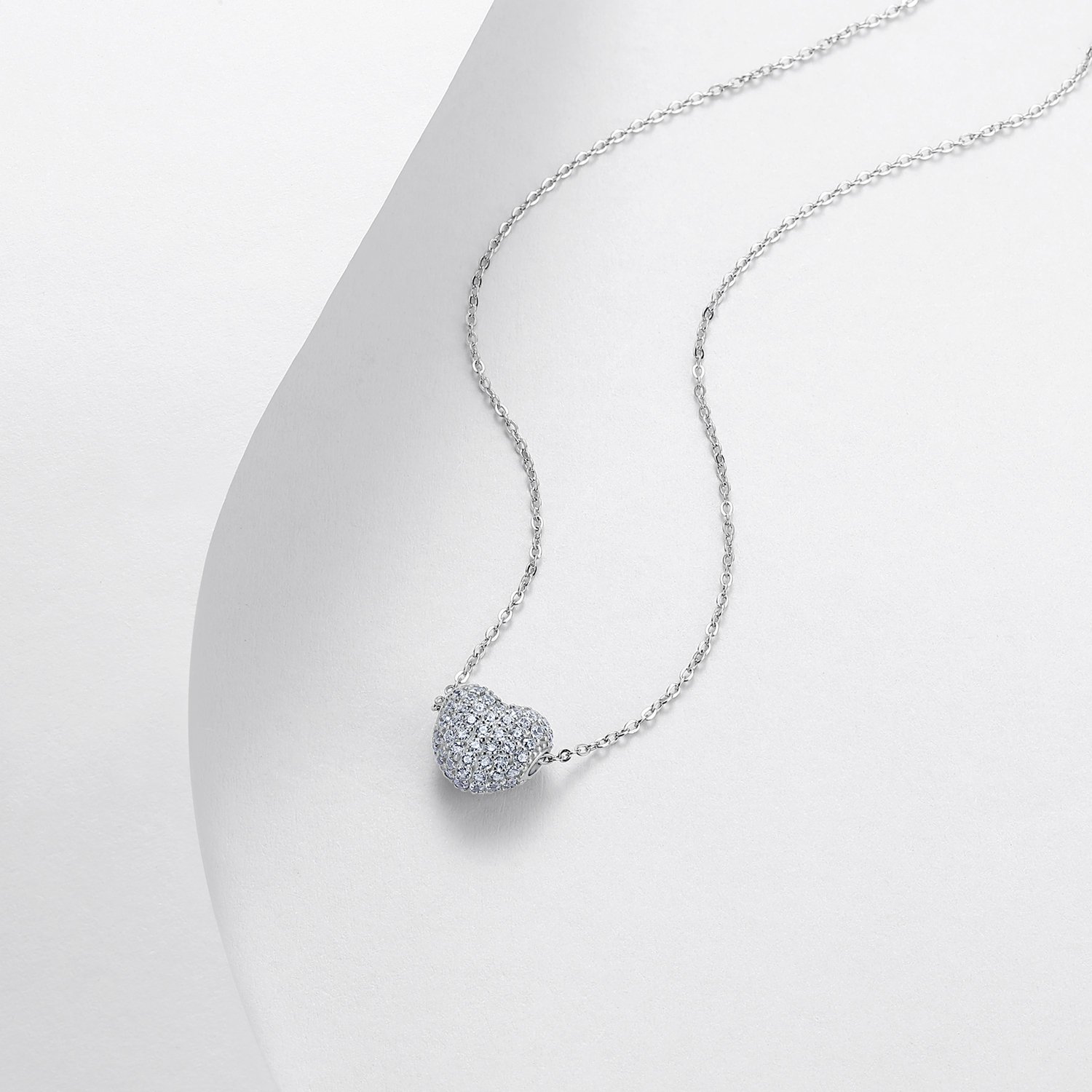 Moissanite Pavé Puffed Heart Necklace – 0.8ct DEW - alternate view