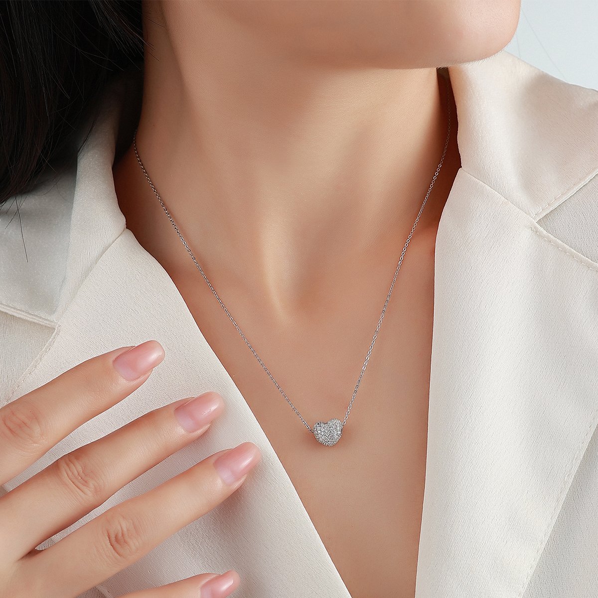 Moissanite Pavé Puffed Heart Necklace – 0.8ct DEW - Image 4