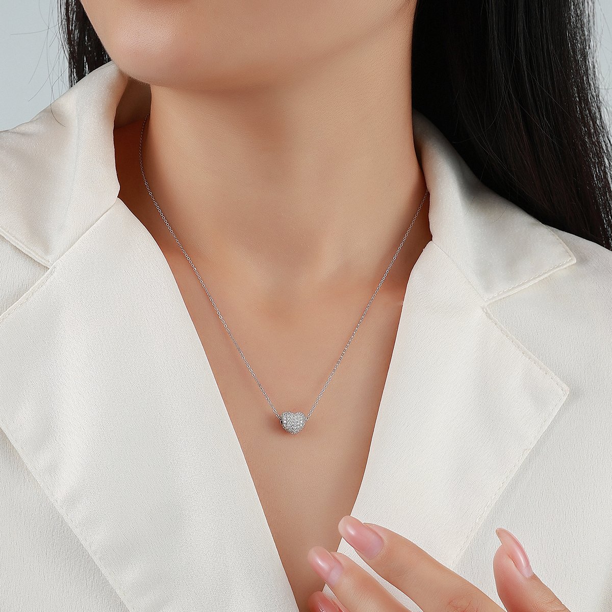 Moissanite Pavé Puffed Heart Necklace – 0.8ct DEW - Image 5