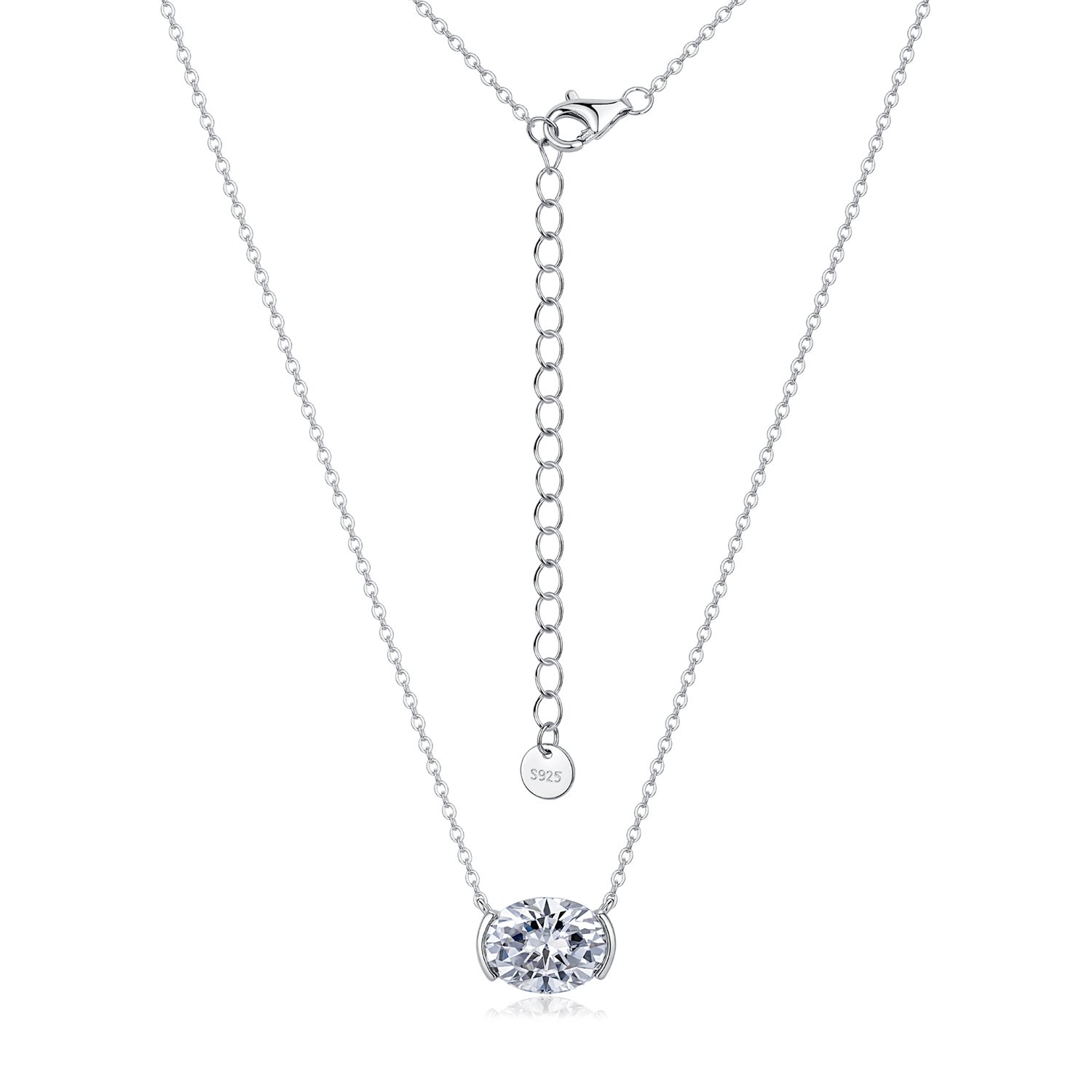 East-West Oval Moissanite Solitaire Necklace – 1ct to 3ct DEW