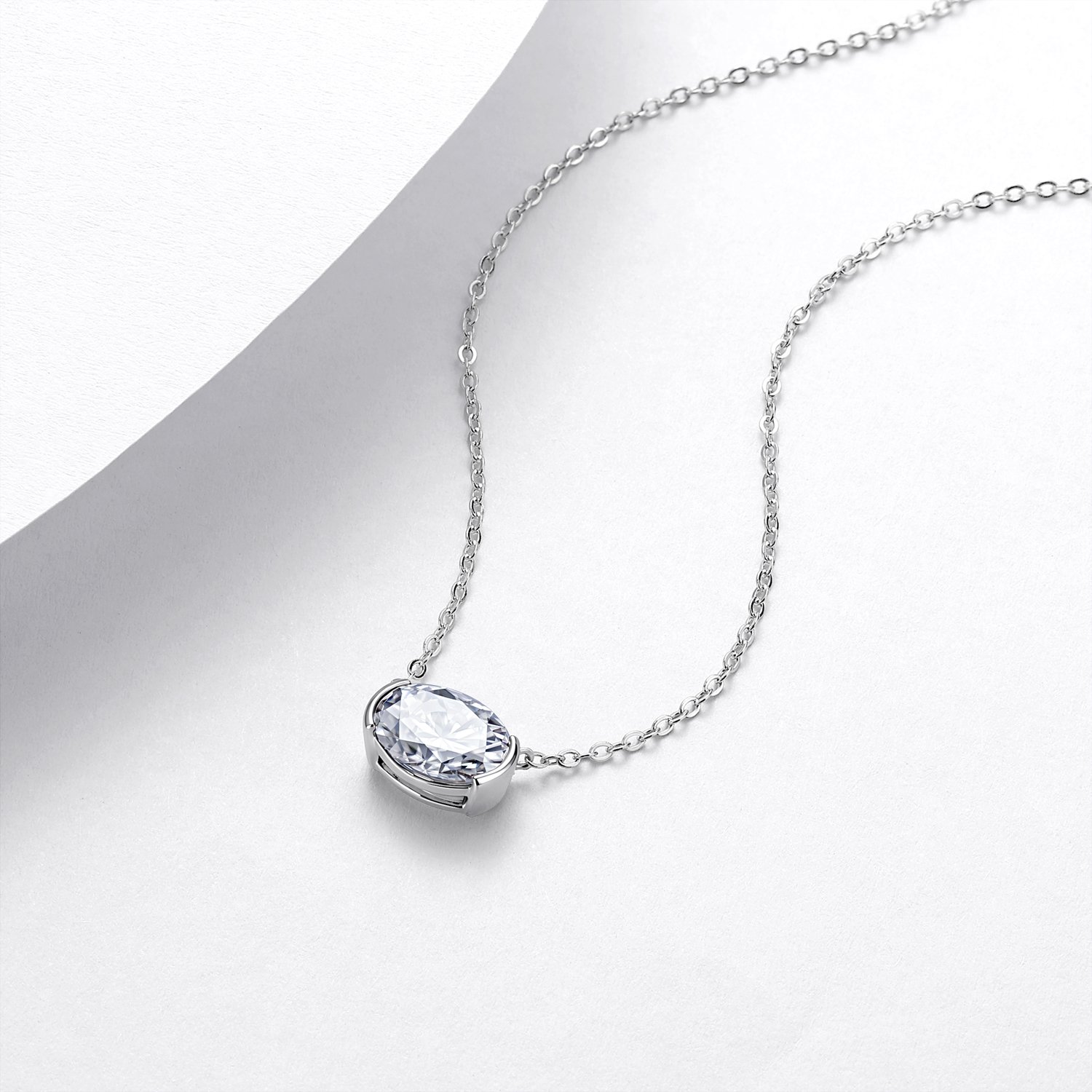 East-West Oval Moissanite Solitaire Necklace – 1ct to 3ct DEW - alternate view