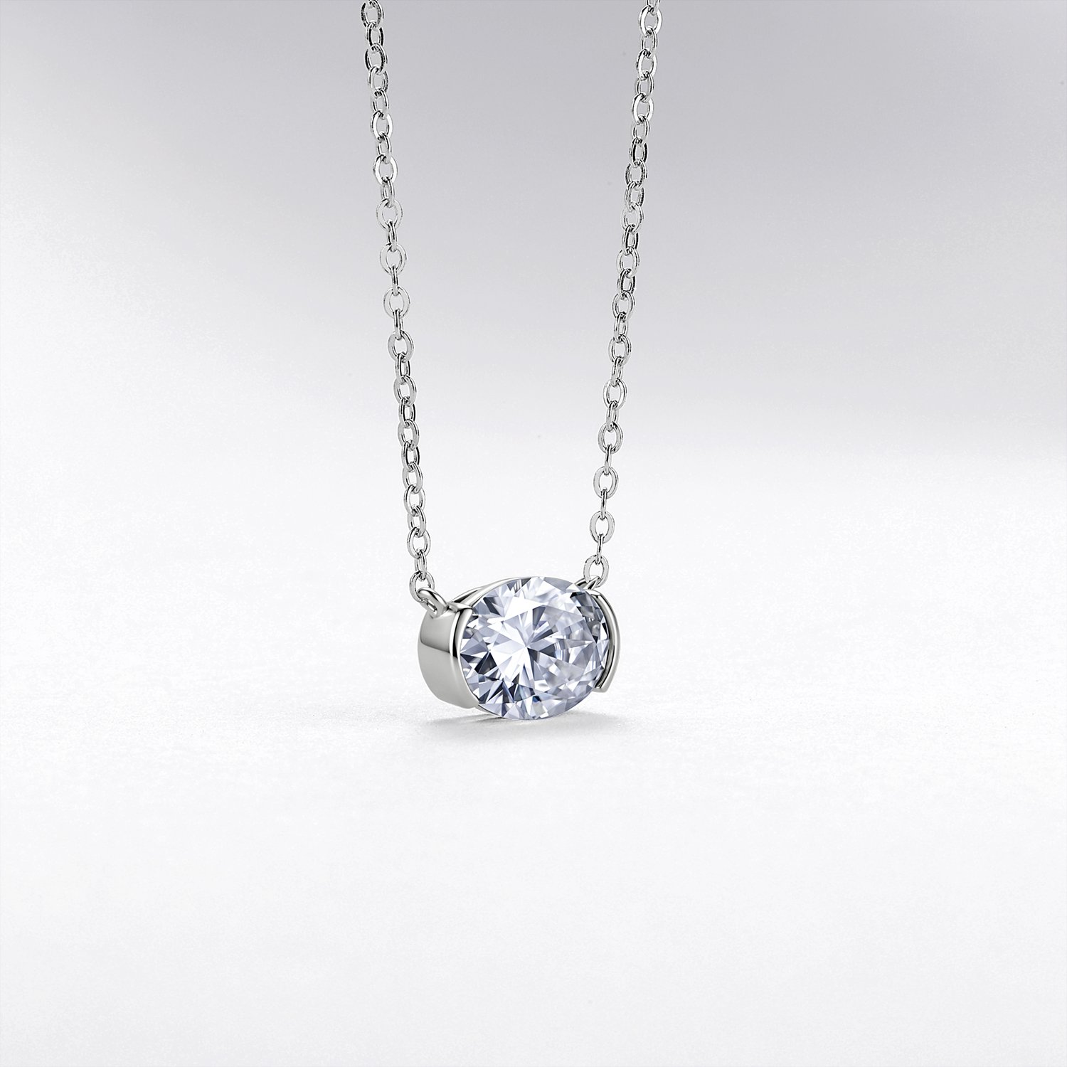East-West Oval Moissanite Solitaire Necklace – 1ct to 3ct DEW - Image 3