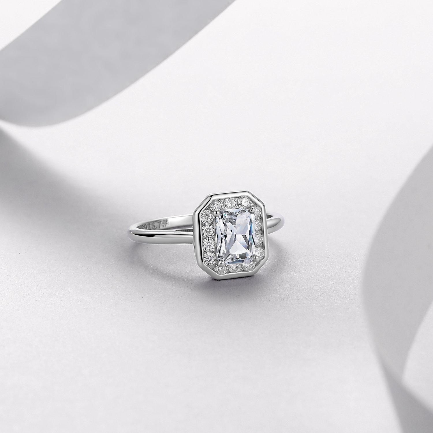 Radiant Moissanite Octagon Halo Ring – 1.3ct DEW - alternate view