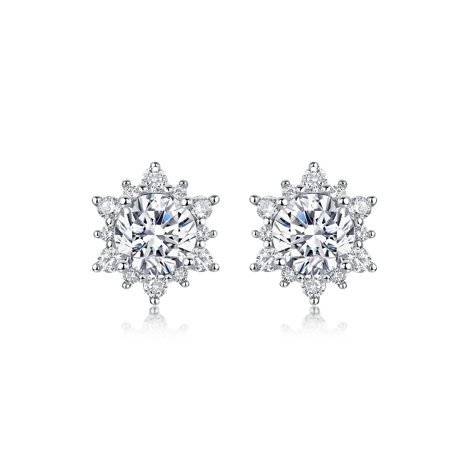 Round Moissanite Snowflake Halo Stud Earrings – 1.24ct DEW Each