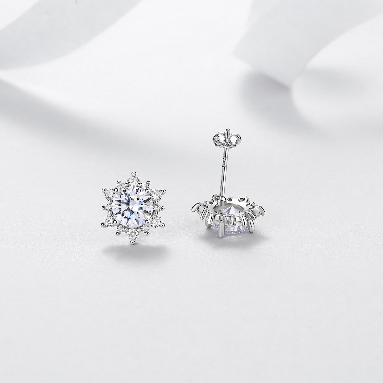 Round Moissanite Snowflake Halo Stud Earrings – 1.24ct DEW Each - Image 2