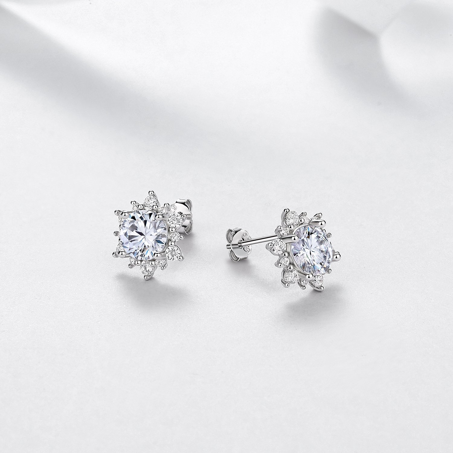 Round Moissanite Snowflake Halo Stud Earrings – 1.24ct DEW Each - Image 3