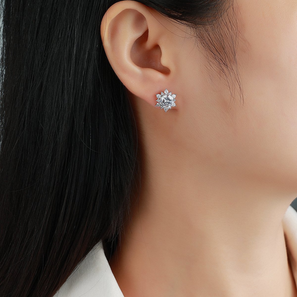 Round Moissanite Snowflake Halo Stud Earrings – 1.24ct DEW Each - Image 4