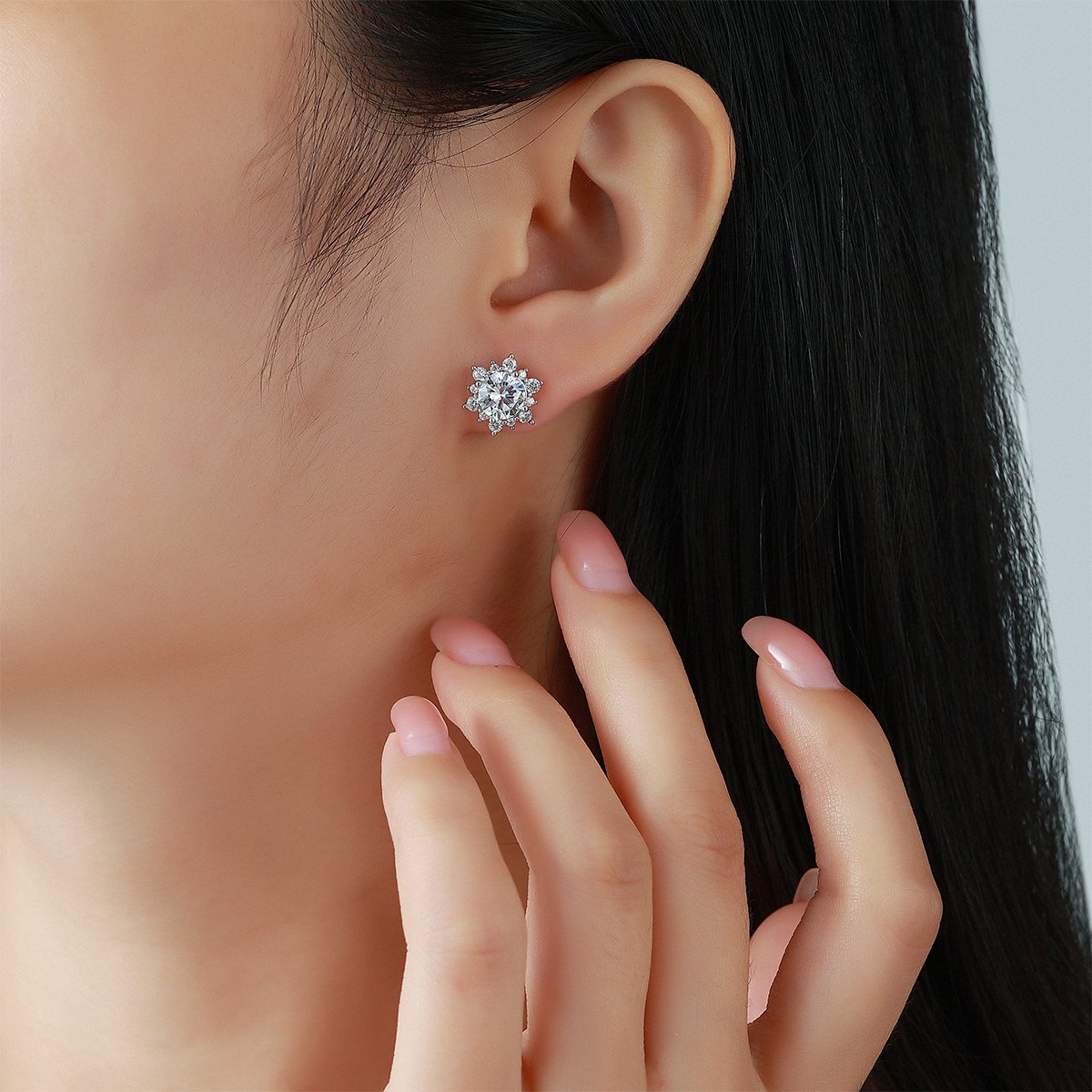 Round Moissanite Snowflake Halo Stud Earrings – 1.24ct DEW Each - Image 5