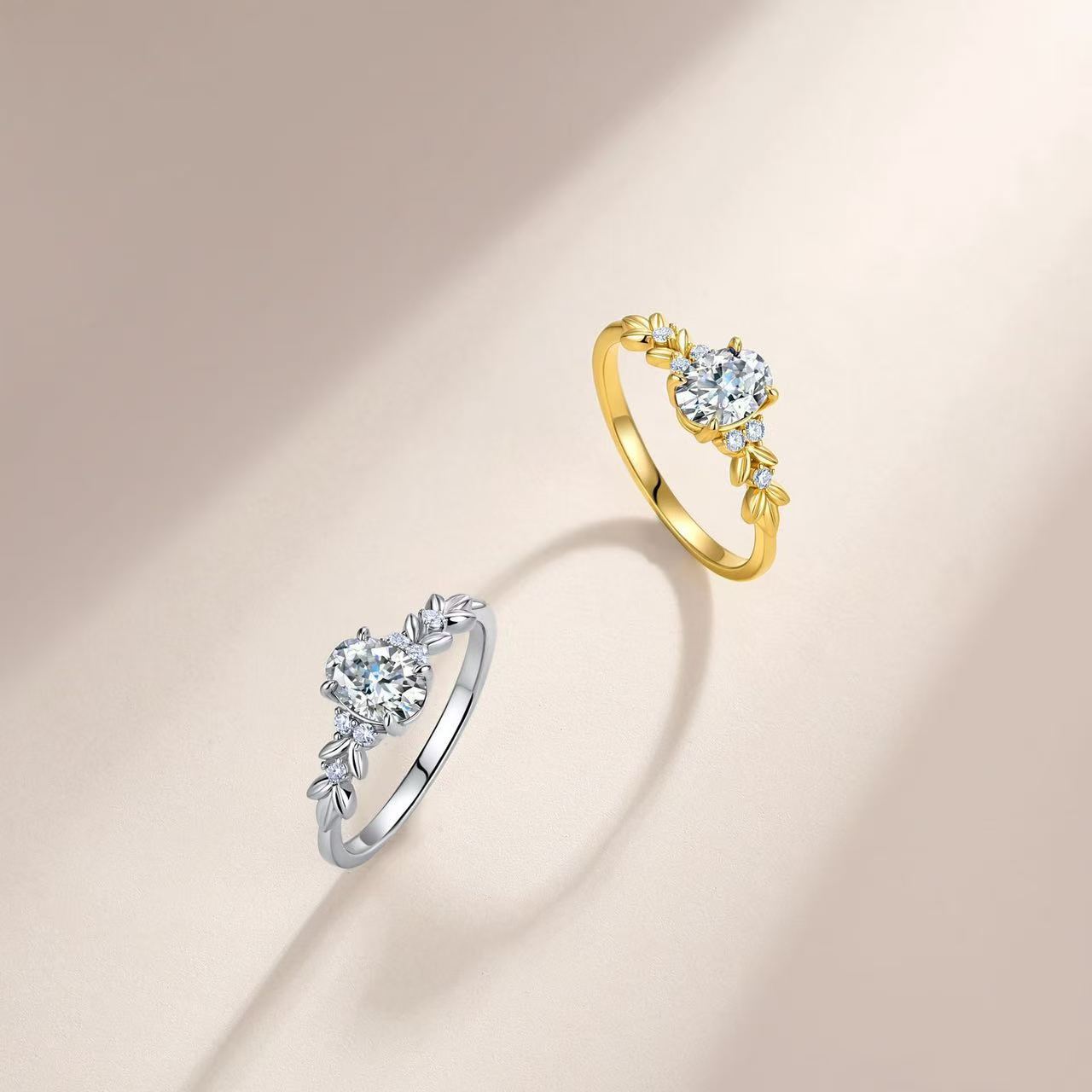 Oval Moissanite Leaf Engagement Ring – 1.1ct DEW - Image 4