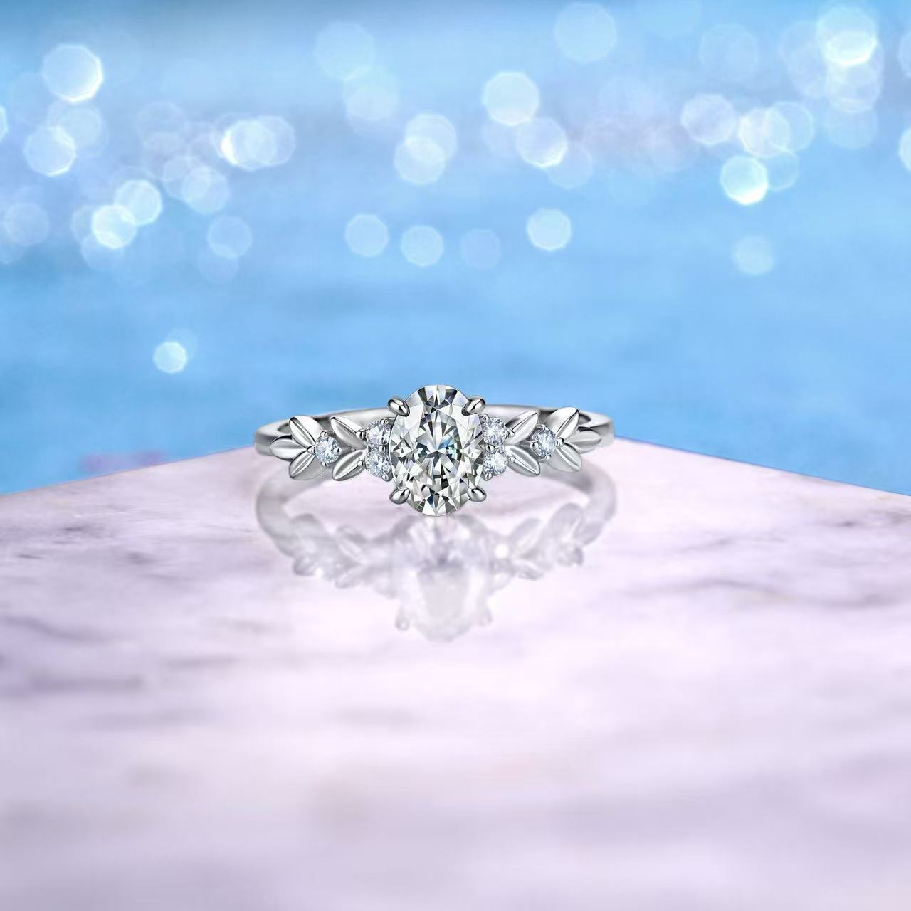 Oval Moissanite Leaf Engagement Ring – 1.1ct DEW - Image 5