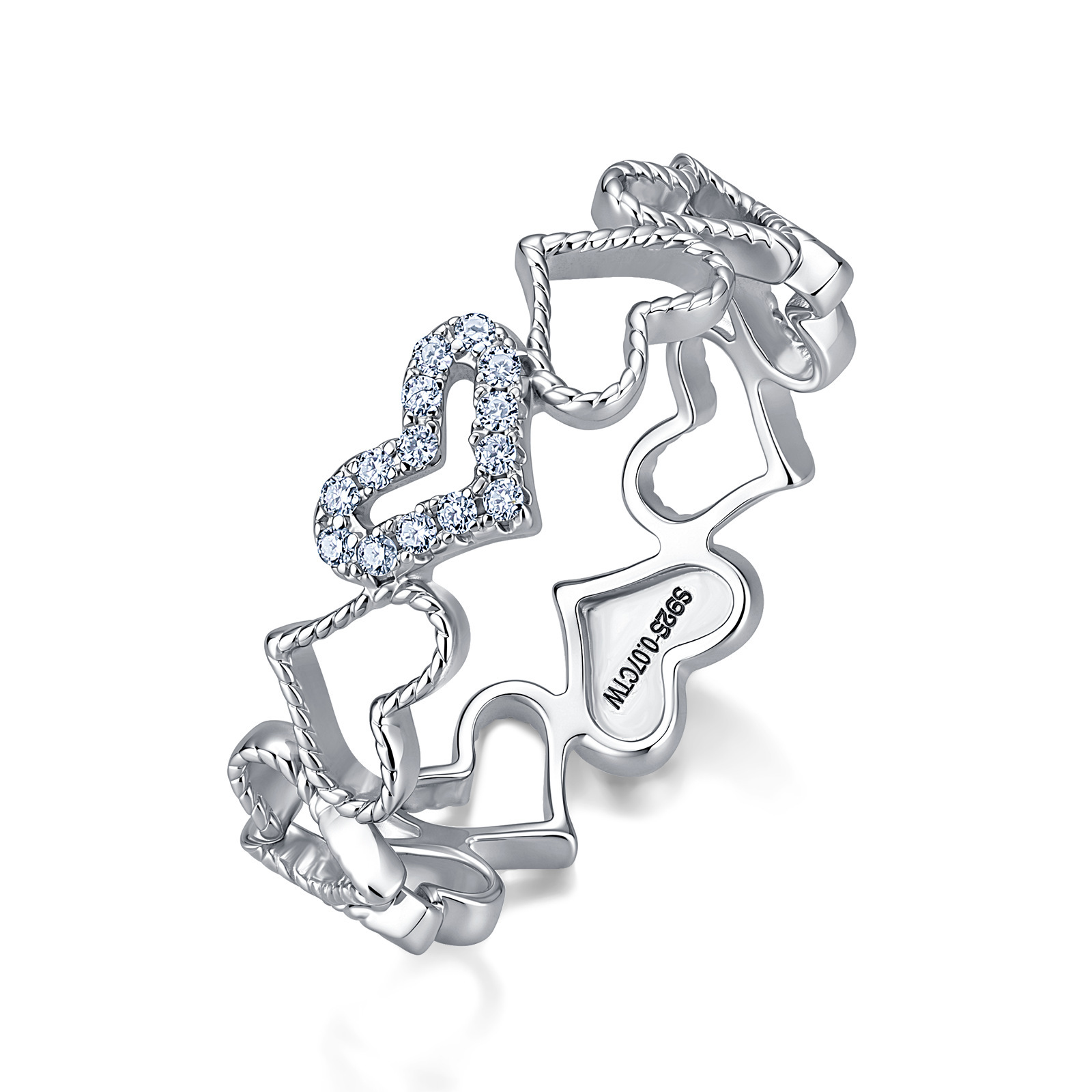 Moissanite Open Heart Link Band Ring – 0.07ct DEW