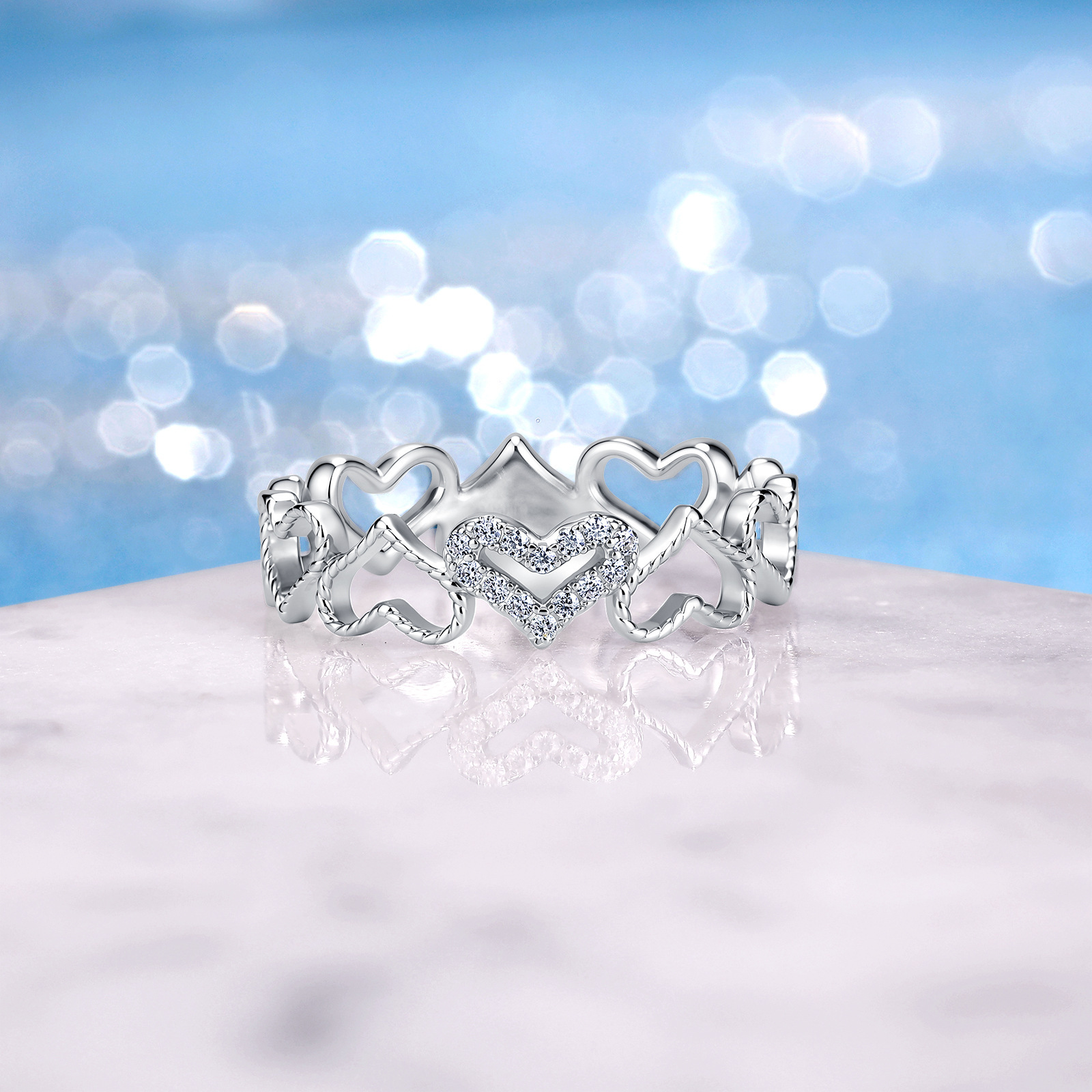 Moissanite Open Heart Link Band Ring – 0.07ct DEW - Image 5