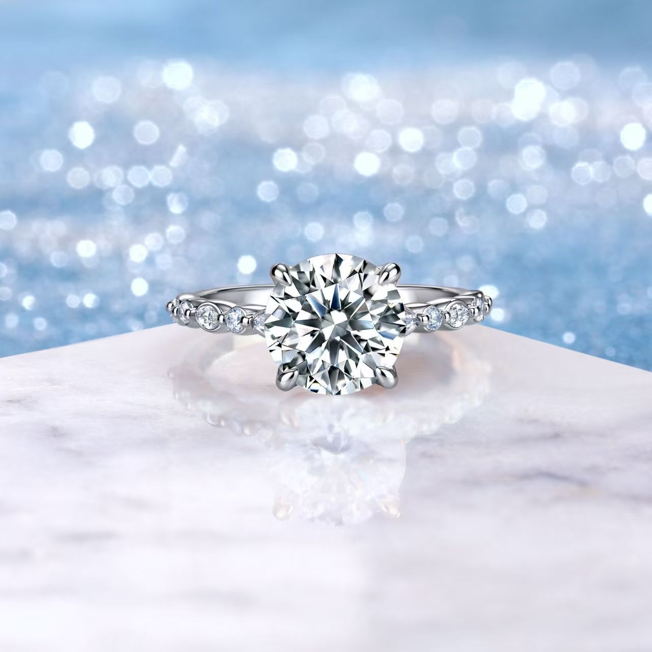 Round Moissanite Engagement Ring – 2.75ct DEW (9mm) - Image 4