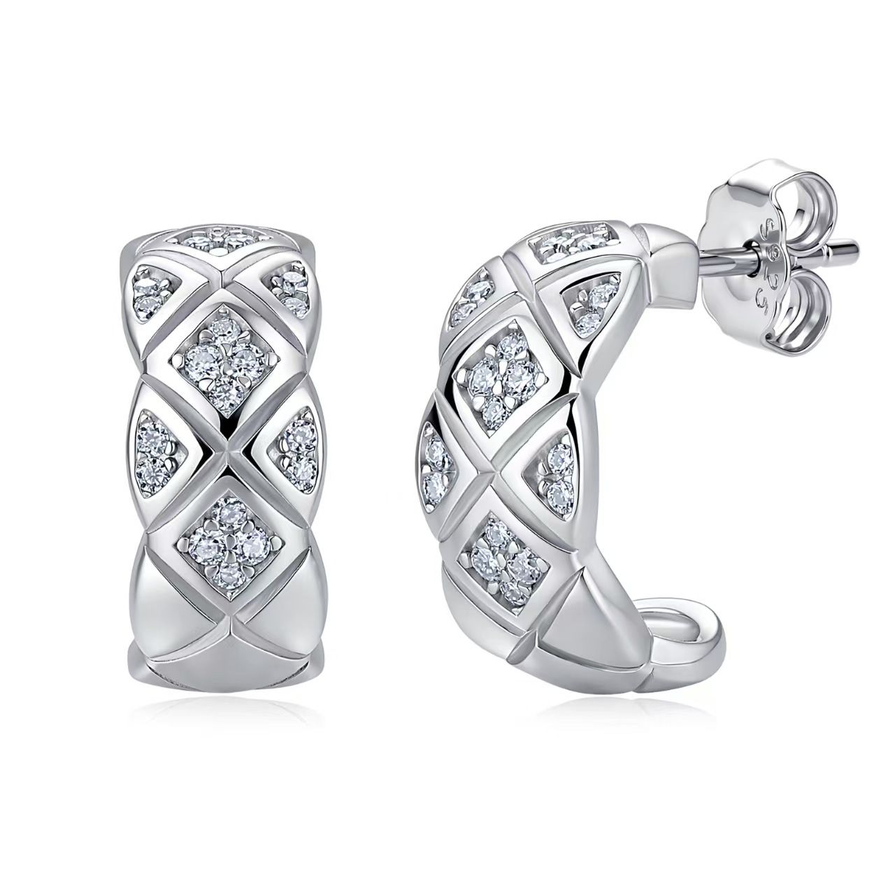 Moissanite Quilted Lattice Half-Hoop Earrings – 0.12ct DEW Each