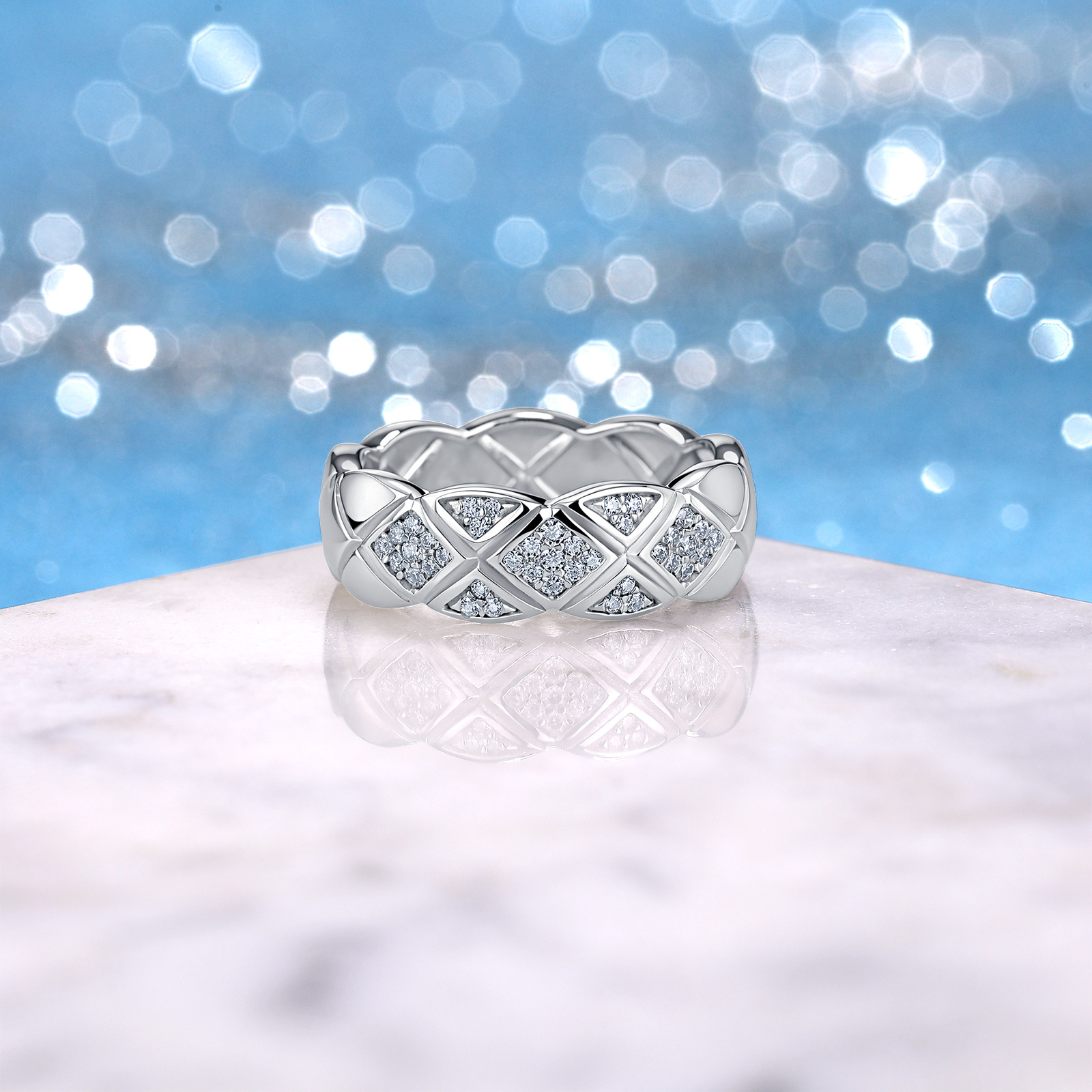 Moissanite Quilted Lattice Pavé Band – 0.24ct DEW - Image 5
