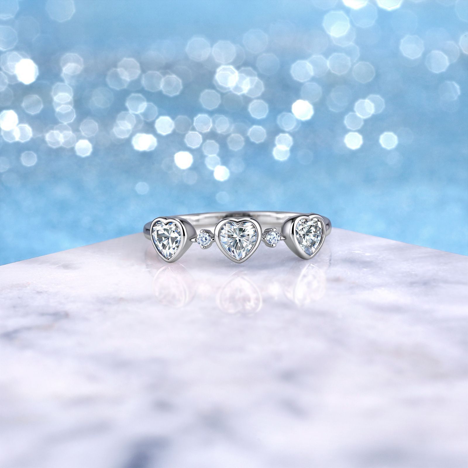 Heart Moissanite Three-Stone Ring – 0.9ct DEW - Image 5