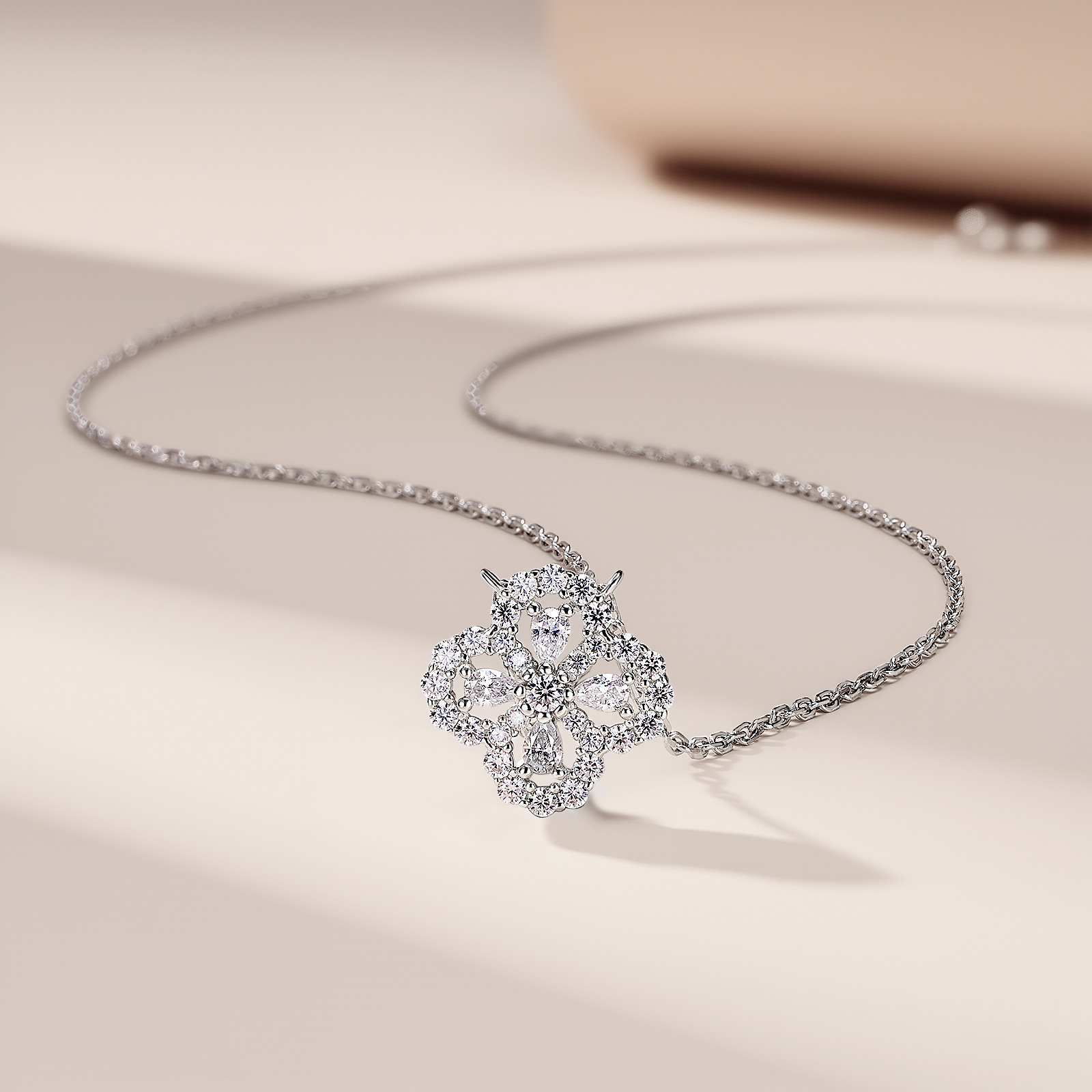 Pear Moissanite Clover Halo Necklace – 0.48ct DEW - Image 4