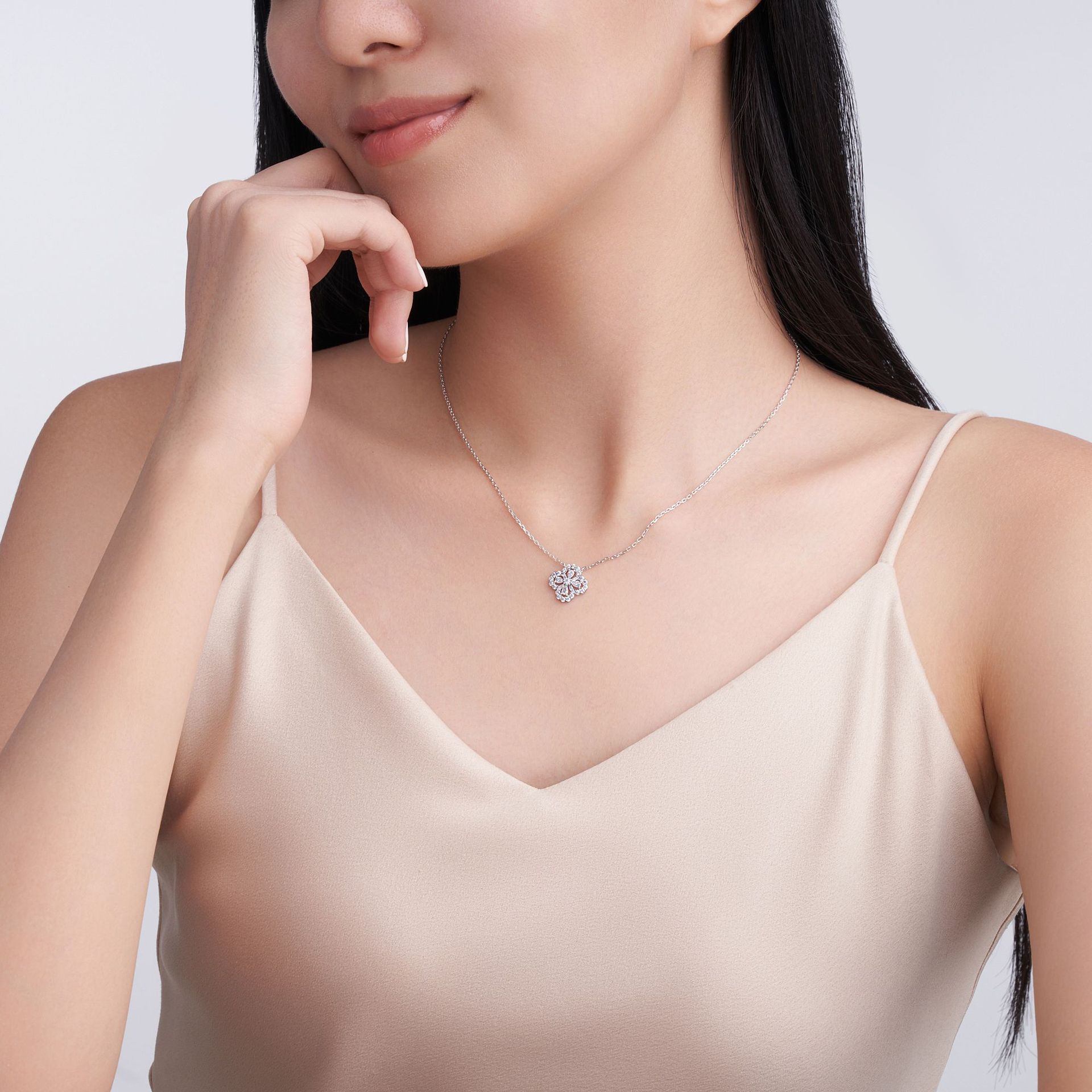 Pear Moissanite Clover Halo Necklace – 0.48ct DEW - Image 5