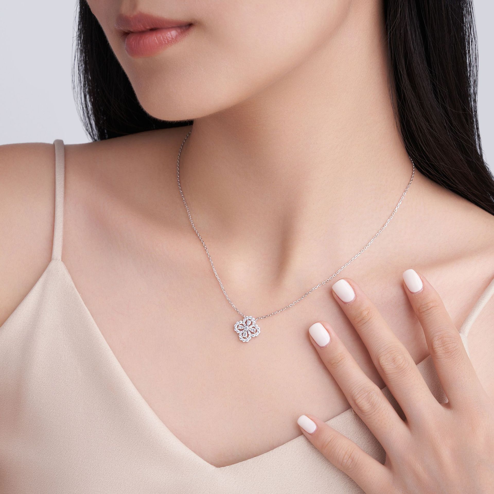Pear Moissanite Clover Halo Necklace – 0.48ct DEW - Image 6