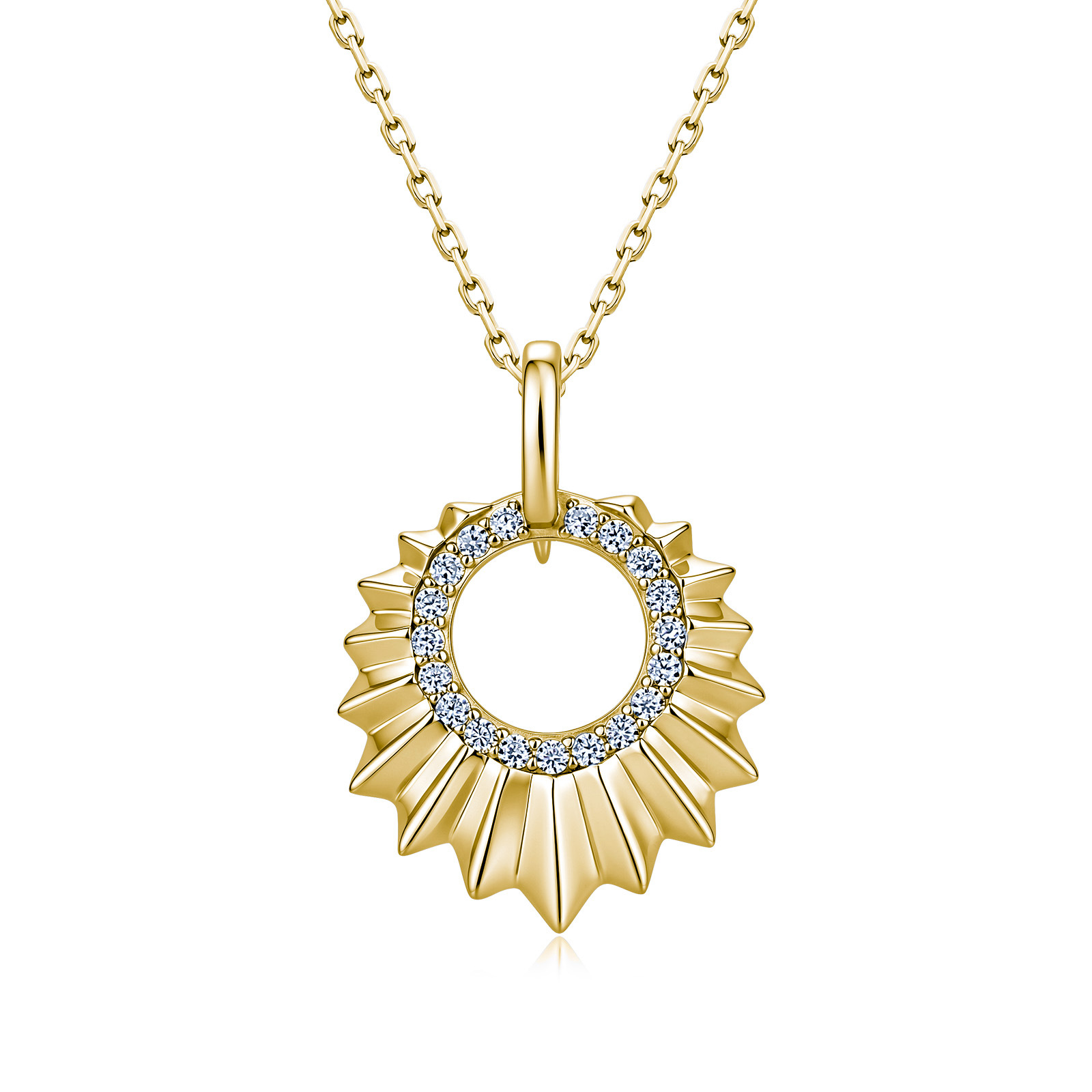 Moissanite Sunburst Circle Pendant Necklace – 0.15ct DEW - alternate view