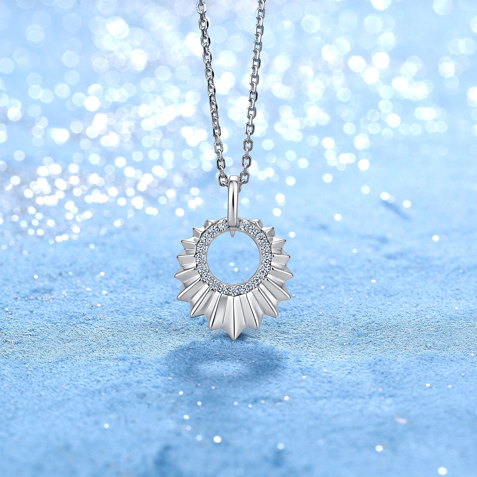 Moissanite Sunburst Circle Pendant Necklace – 0.15ct DEW - Image 5