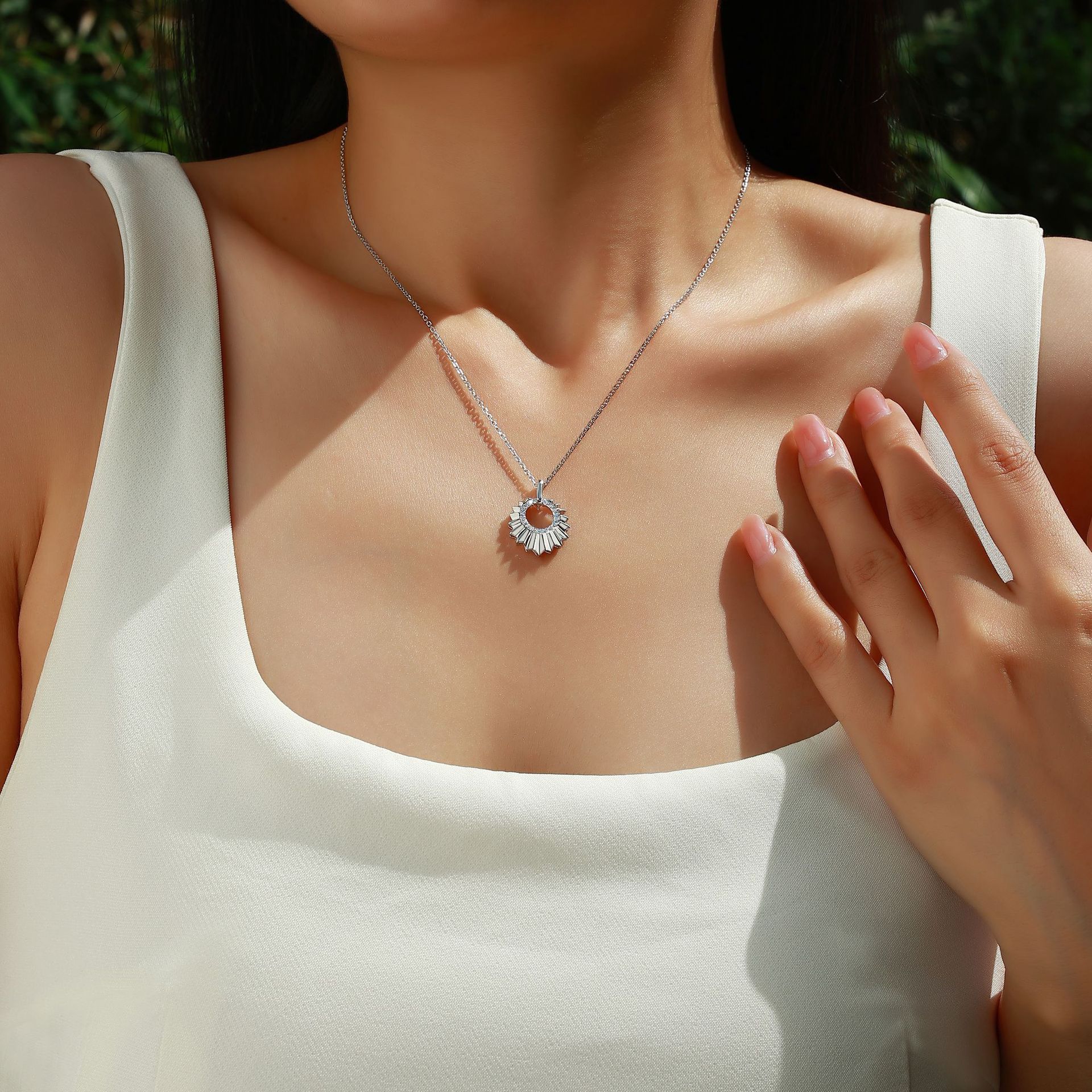 Moissanite Sunburst Circle Pendant Necklace – 0.15ct DEW - Image 6