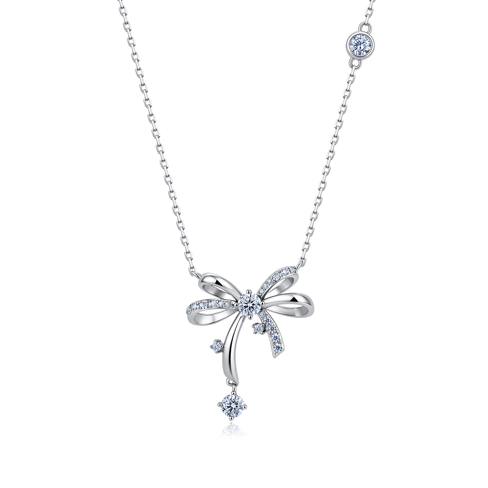 Moissanite Ribbon Bow Drop Necklace – 0.64ct DEW