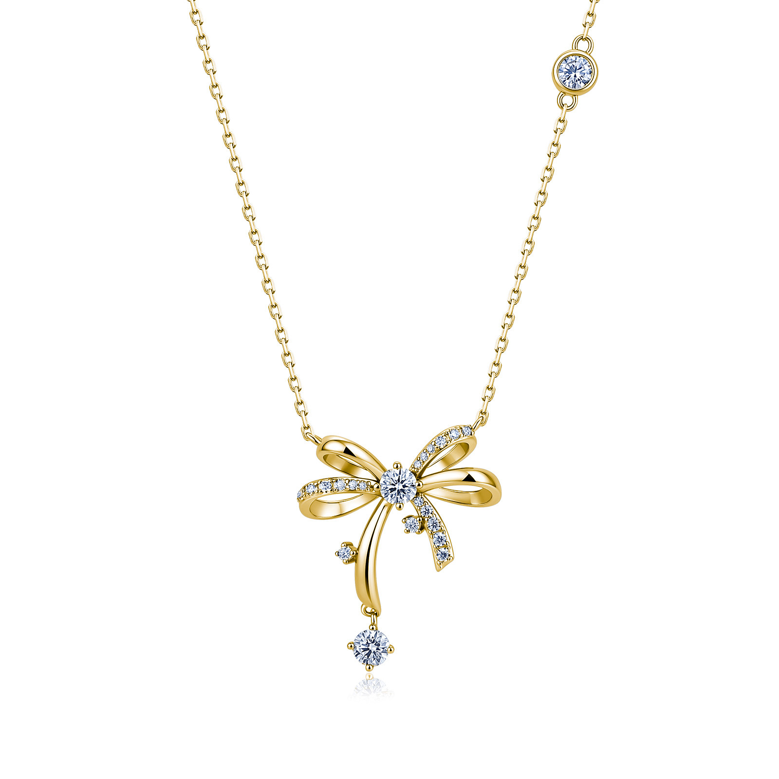 Moissanite Ribbon Bow Drop Necklace – 0.64ct DEW - alternate view