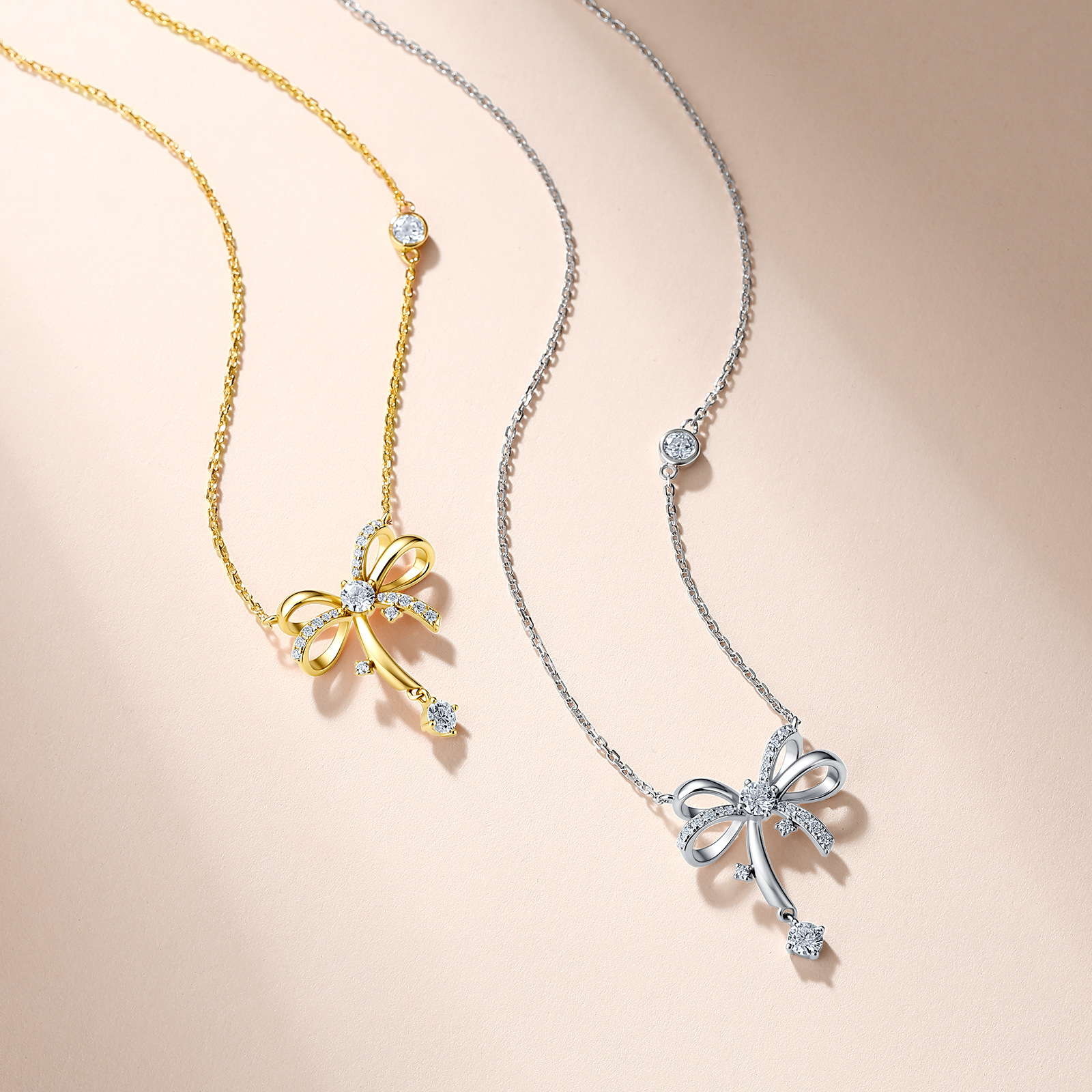 Moissanite Ribbon Bow Drop Necklace – 0.64ct DEW - Image 4