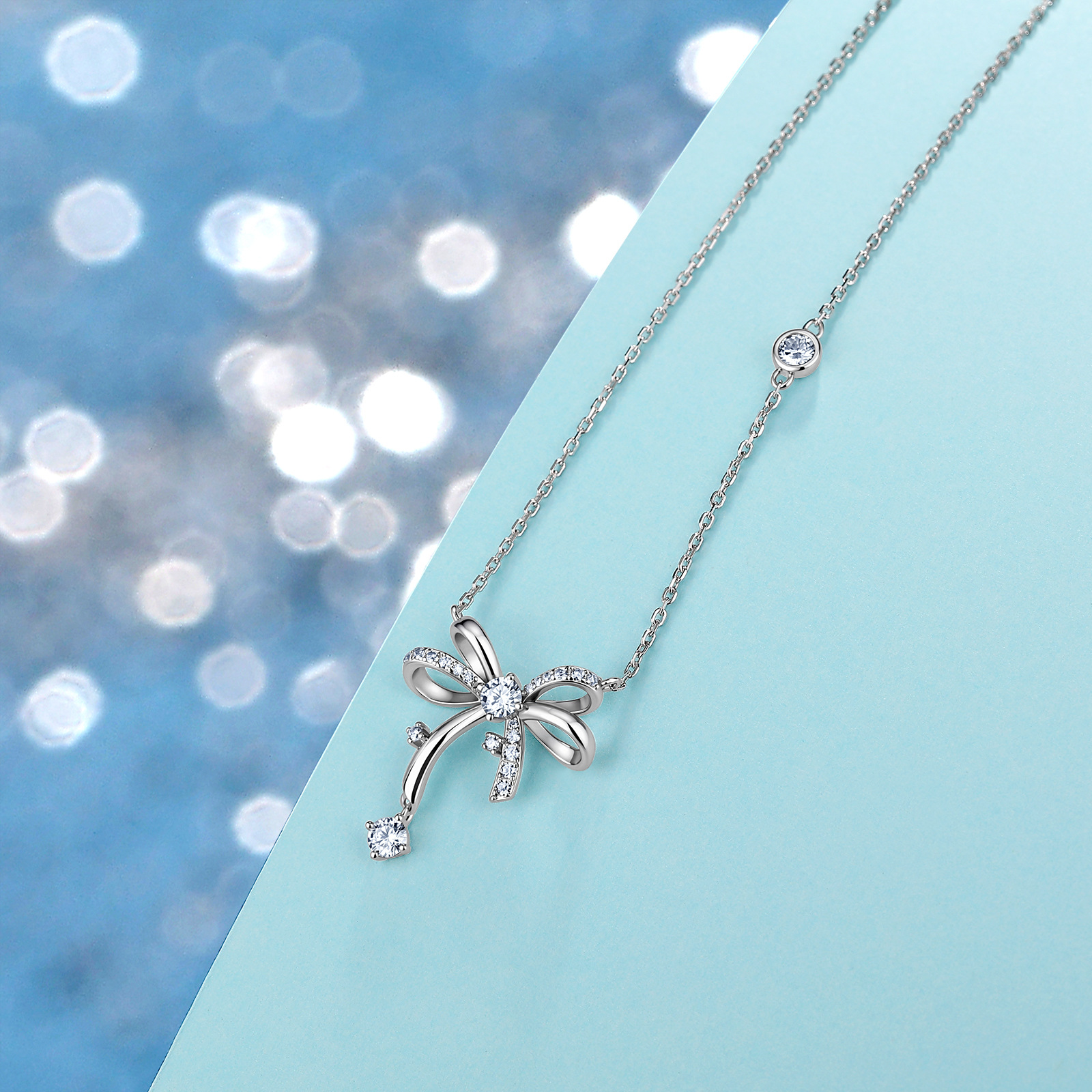 Moissanite Ribbon Bow Drop Necklace – 0.64ct DEW - Image 5