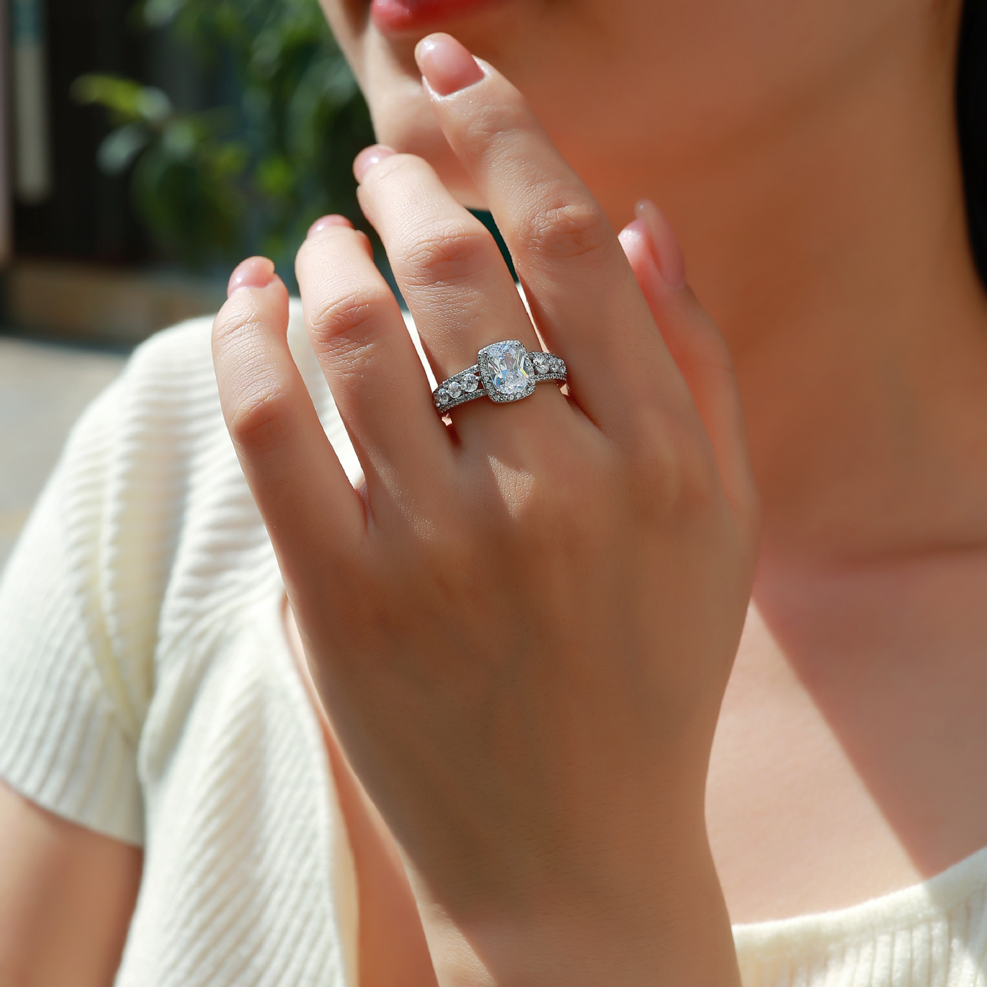 Elongated Cushion Moissanite Halo Ring – 2.8ct DEW - Image 6