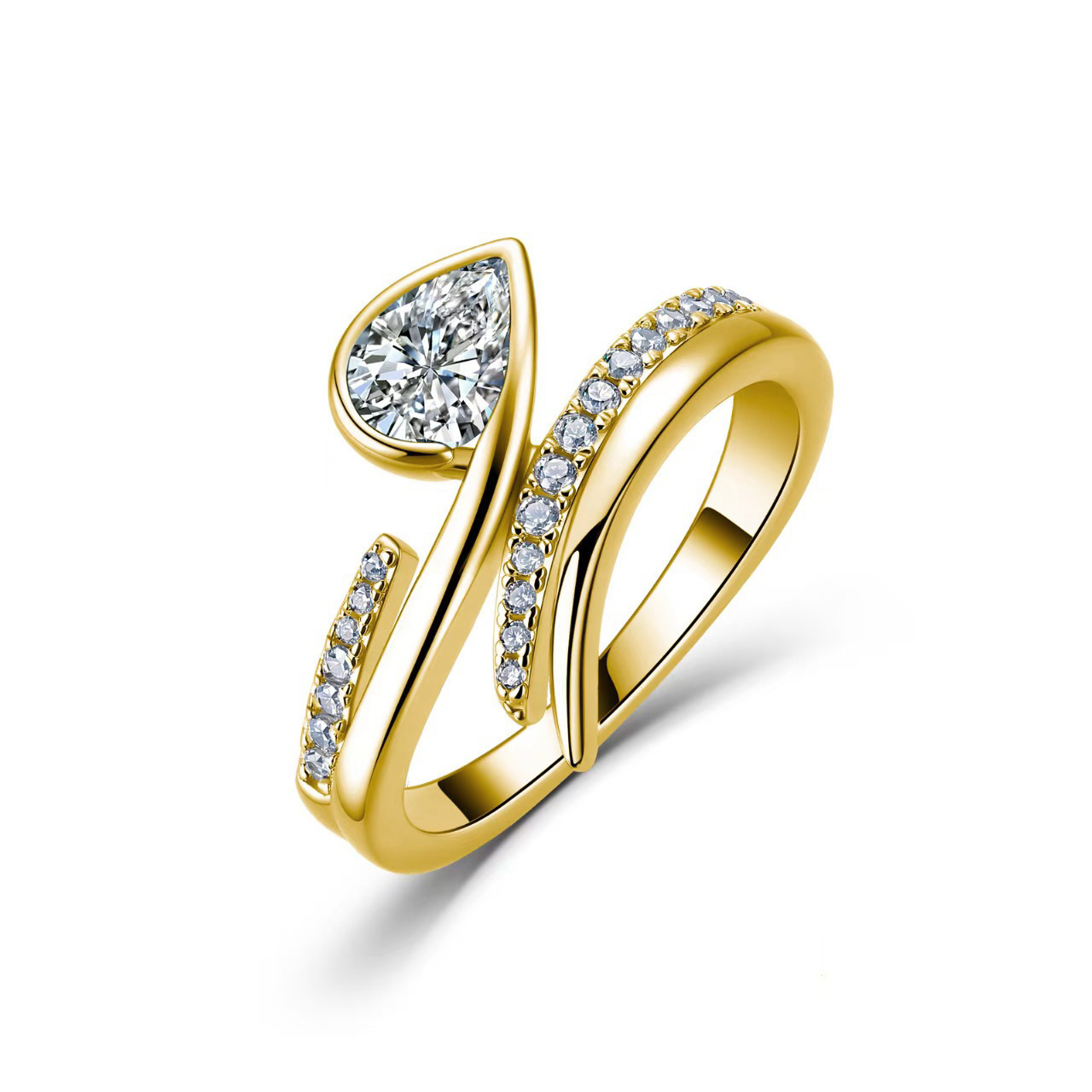 Pear Moissanite Bezel Bypass Ring – 1ct DEW - Image 3