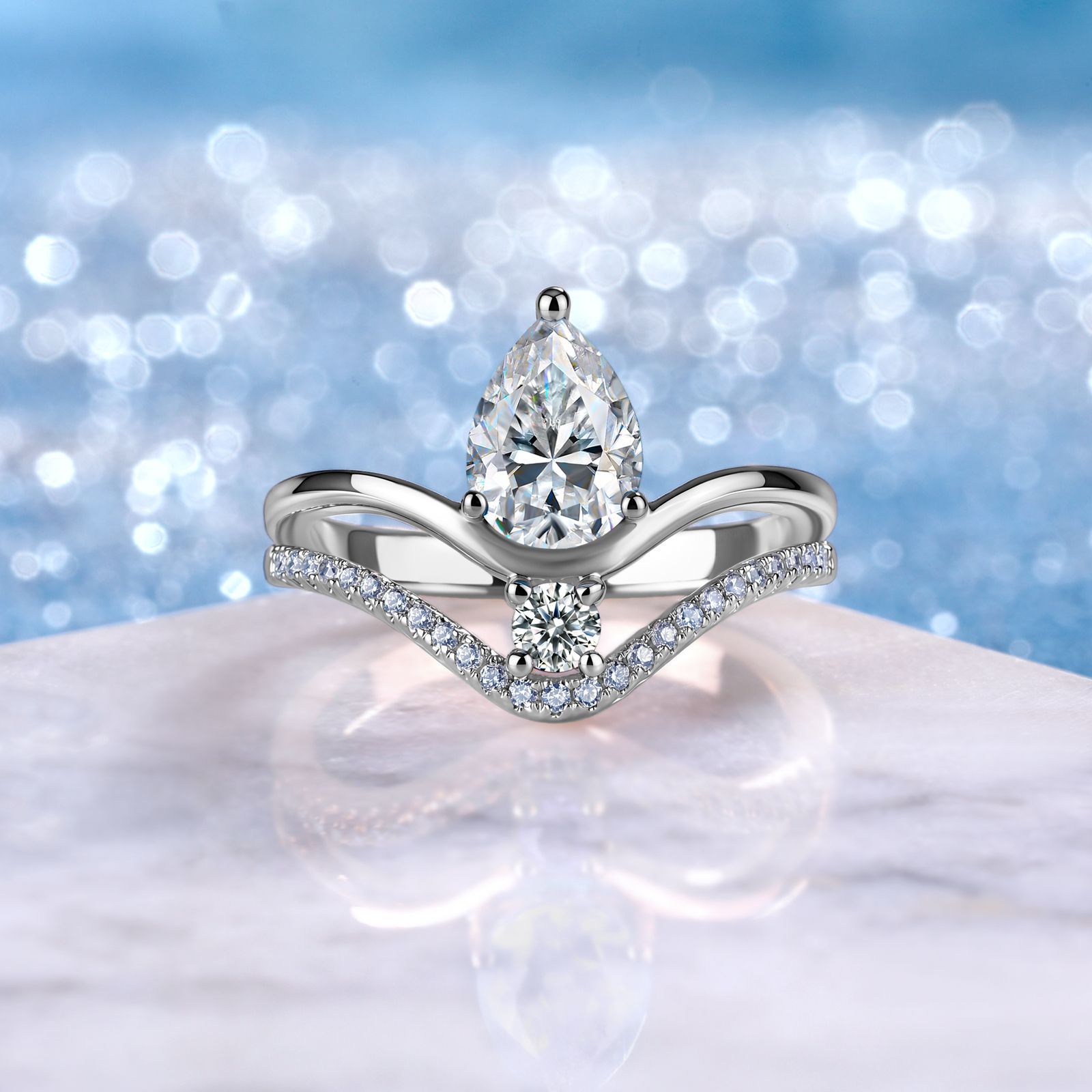 Pear & Round Moissanite Toi et Moi Ring – 1.6ct DEW - Image 4