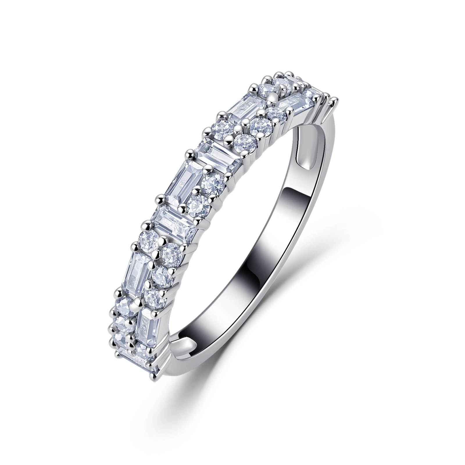 Baguette & Round Moissanite Half Eternity Band – 0.6ct DEW