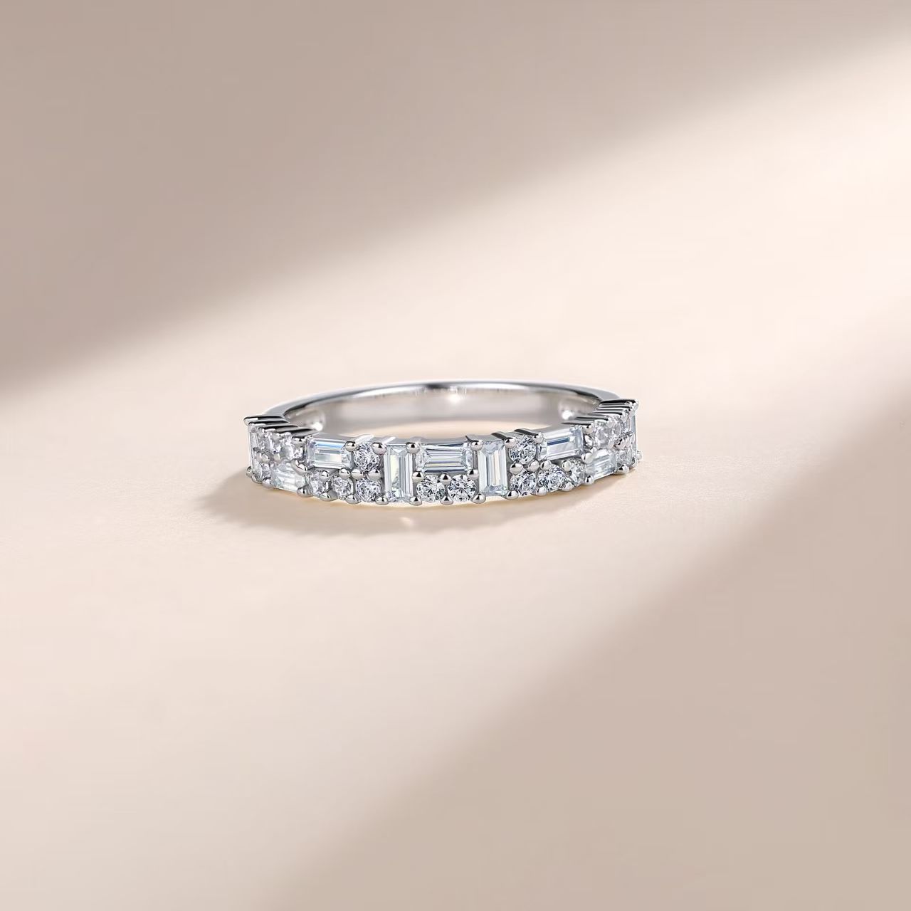 Baguette & Round Moissanite Half Eternity Band – 0.6ct DEW - Image 4