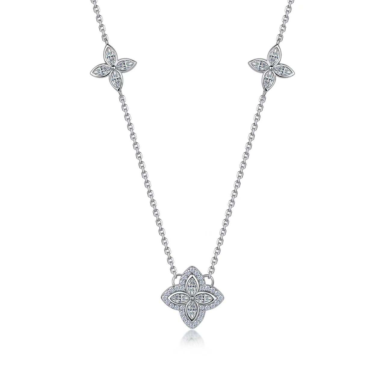 Marquise Moissanite Flower Station Necklace – 1.36ct DEW