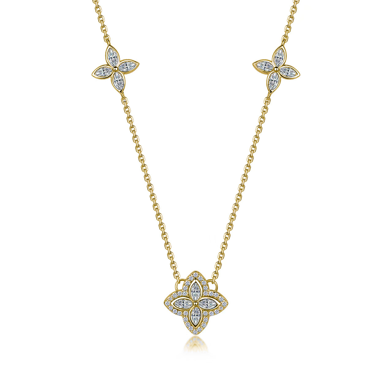 Marquise Moissanite Flower Station Necklace – 1.36ct DEW - alternate view