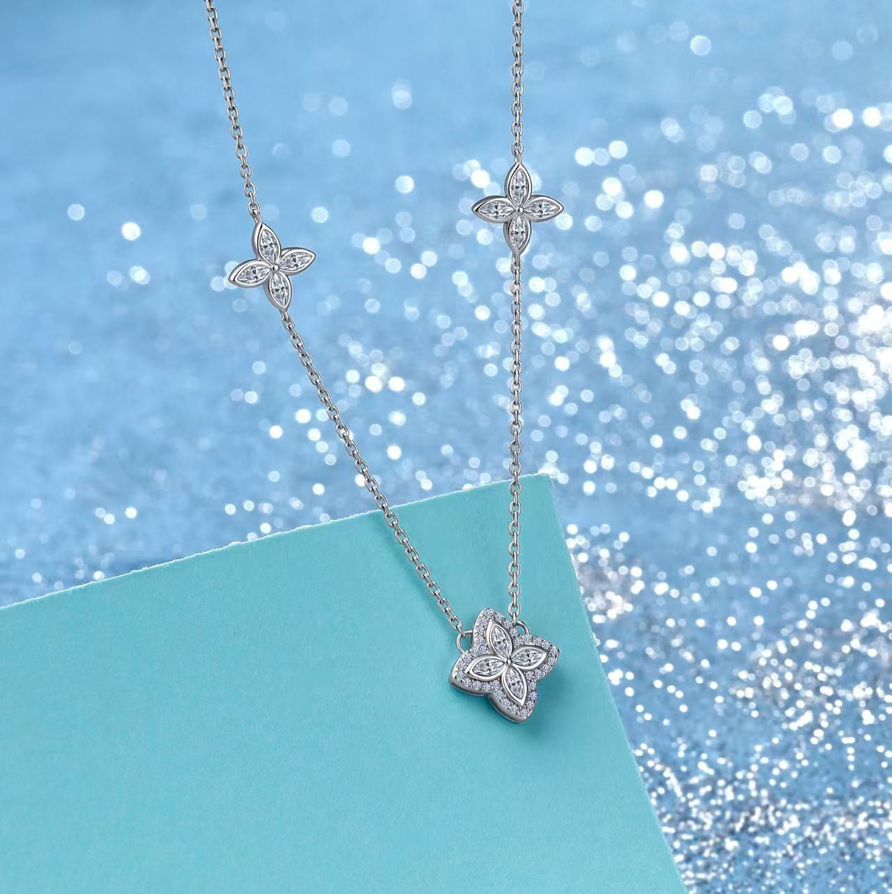 Marquise Moissanite Flower Station Necklace – 1.36ct DEW - Image 5