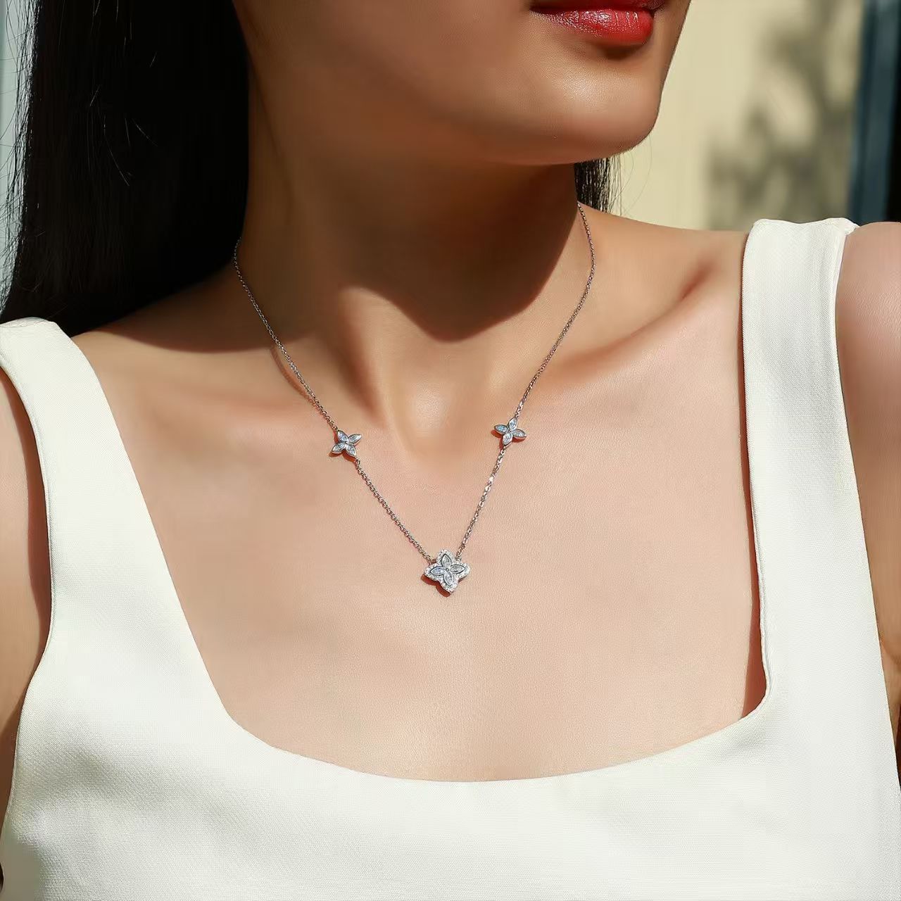 Marquise Moissanite Flower Station Necklace – 1.36ct DEW - Image 6