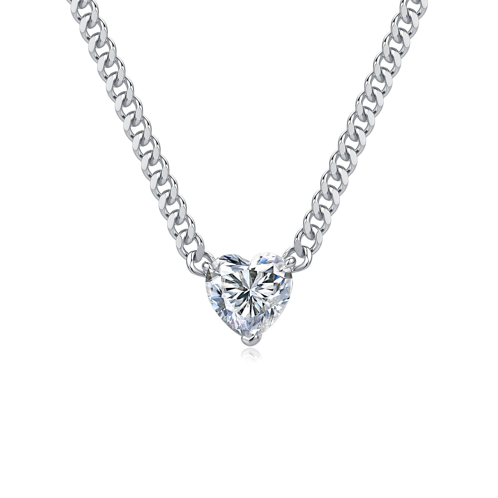 Heart Moissanite Cuban Chain Necklace – 2ct DEW