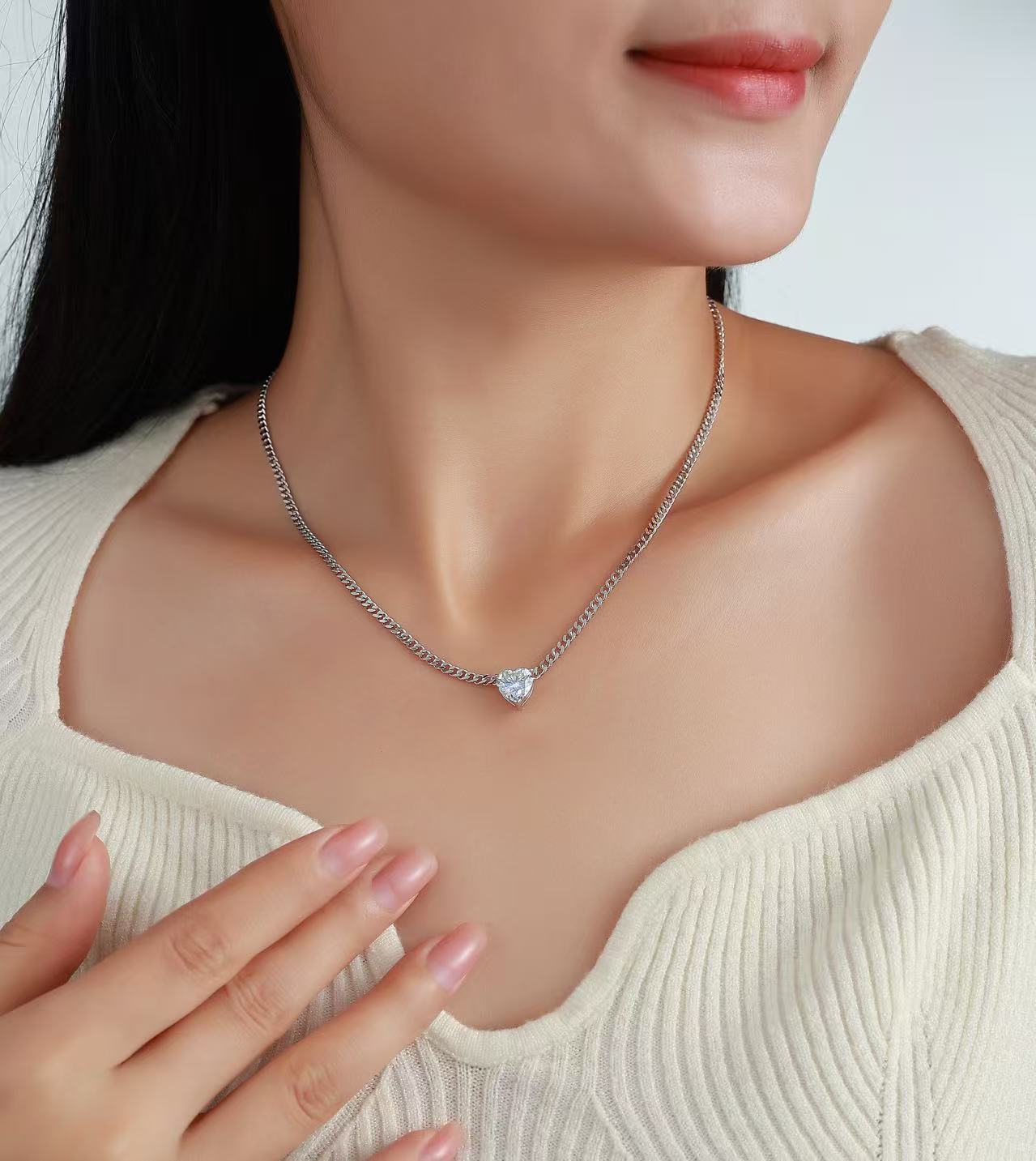 Heart Moissanite Cuban Chain Necklace – 2ct DEW - Image 5
