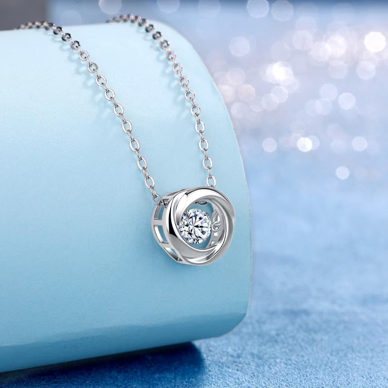 Round Moissanite Dancing Swirl Necklace – 0.43ct DEW - Image 4