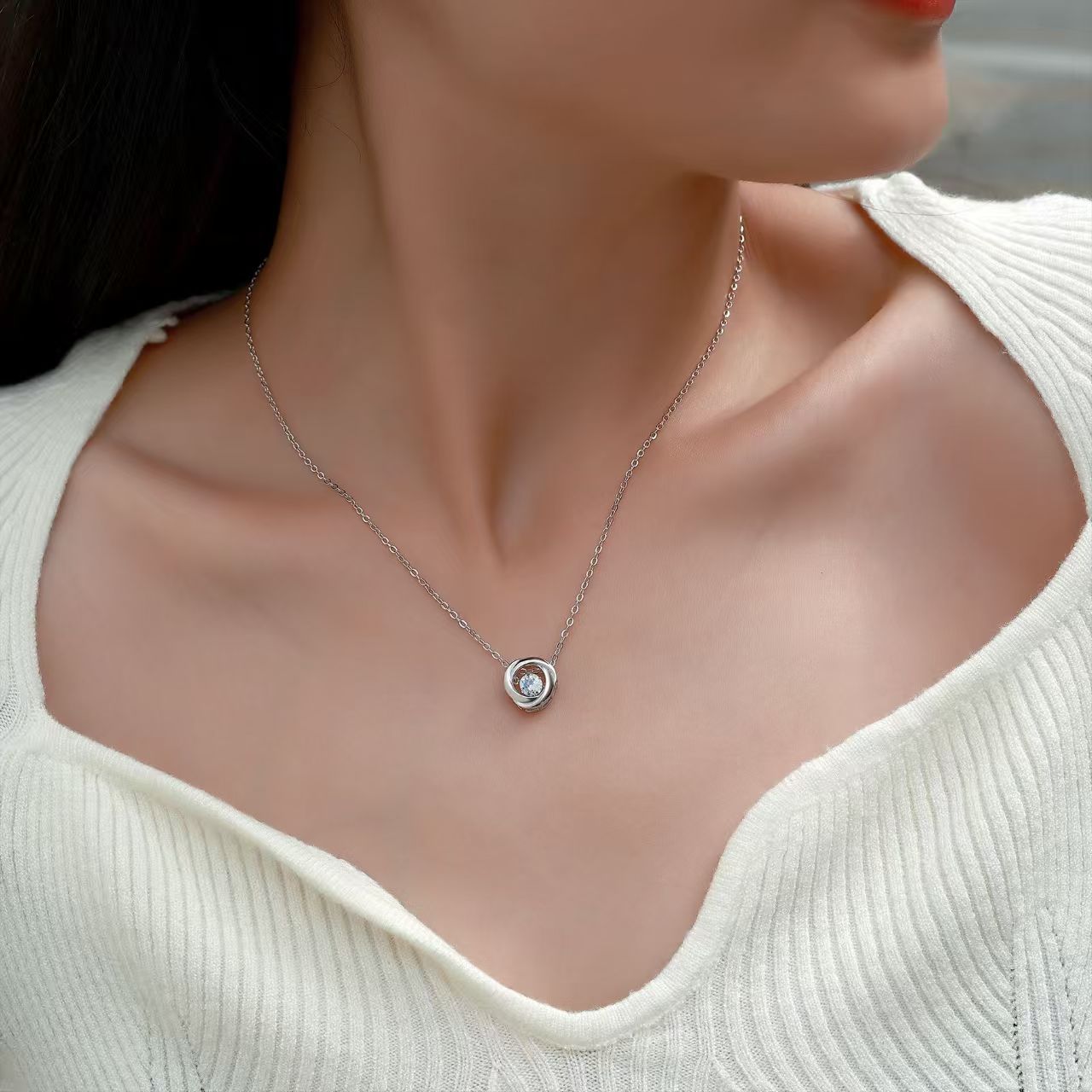 Round Moissanite Dancing Swirl Necklace – 0.43ct DEW - Image 6