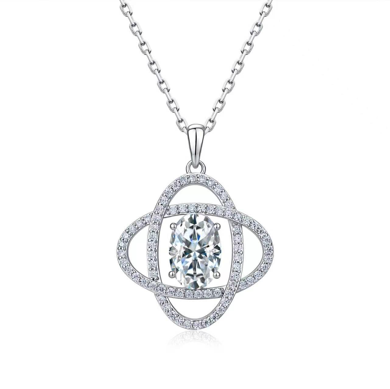 Oval Moissanite Orbit Halo Pendant Necklace – 1.85ct DEW