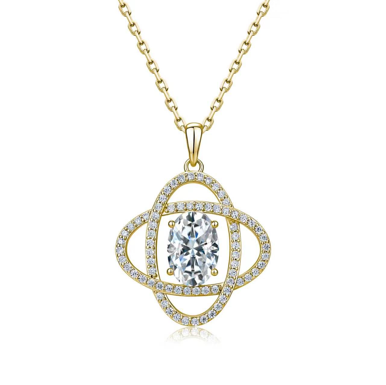 Oval Moissanite Orbit Halo Pendant Necklace – 1.85ct DEW - alternate view