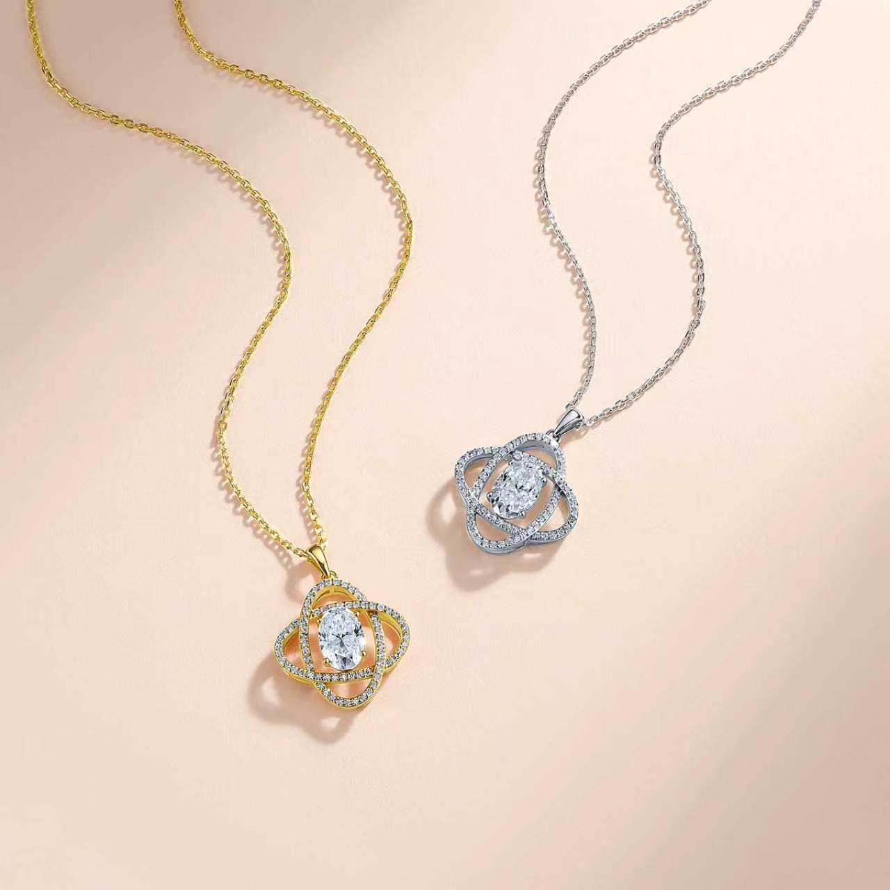 Oval Moissanite Orbit Halo Pendant Necklace – 1.85ct DEW - Image 4